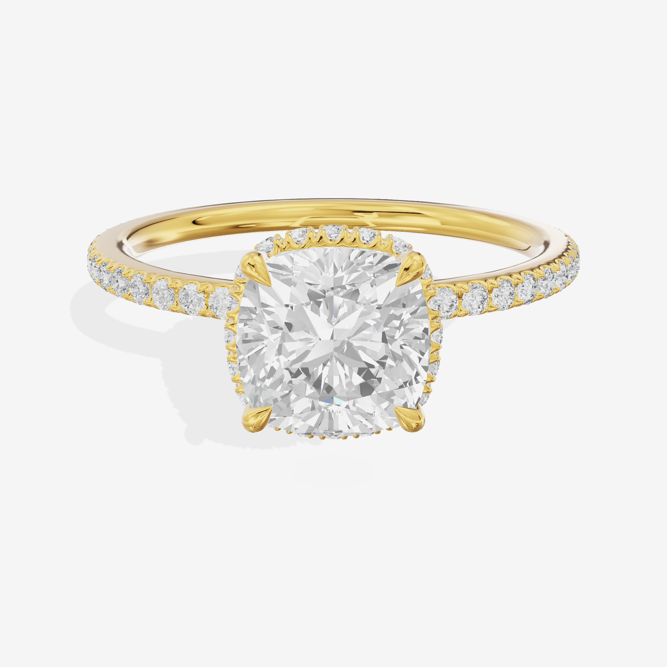 Crowned Whisper Cushion Hidden Halo Engagement Ring in 18K Yellow Gold