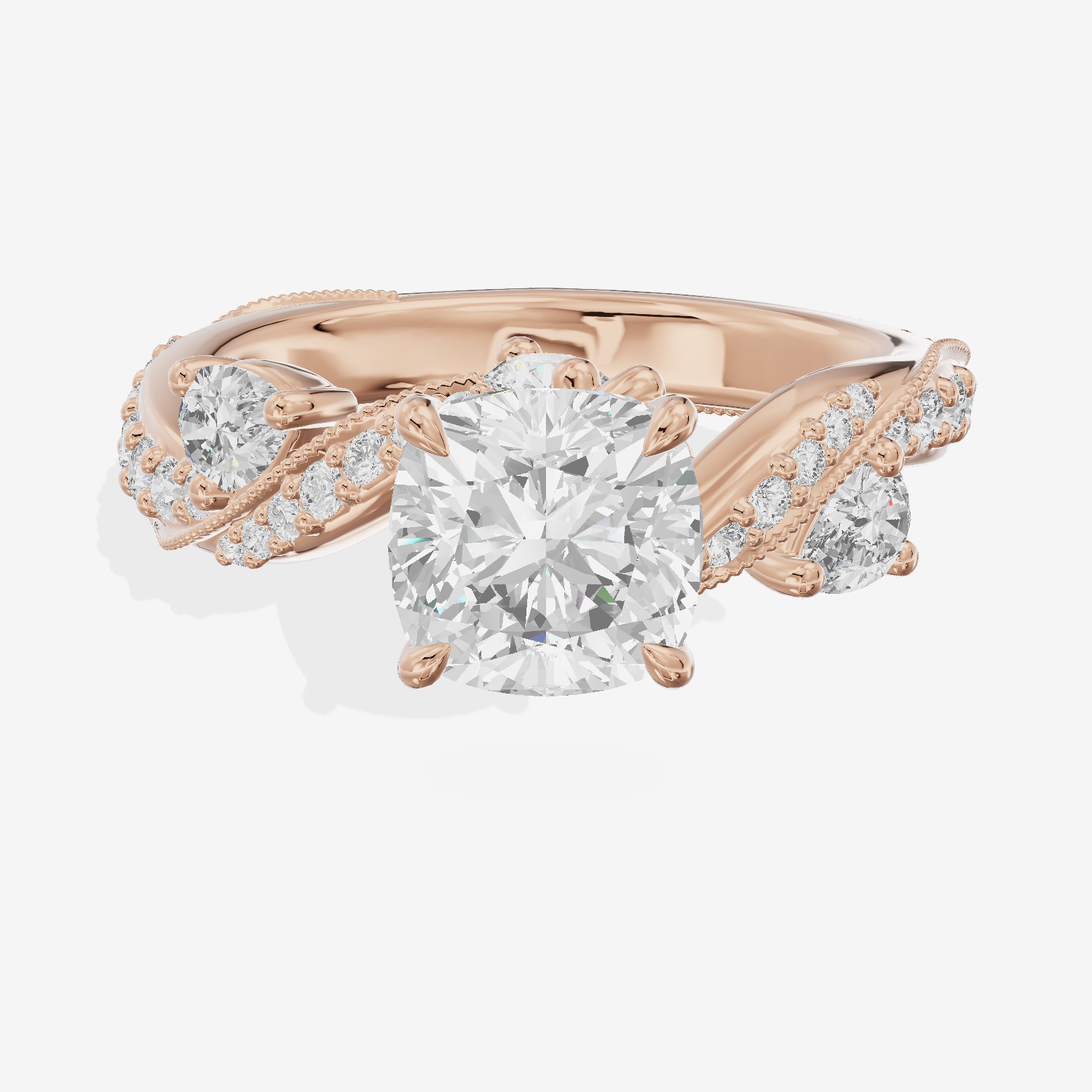 Grand Aurea Cushion Engagement Ring with Side Stones (3/4 ct. tw.) in 14K Rose Gold