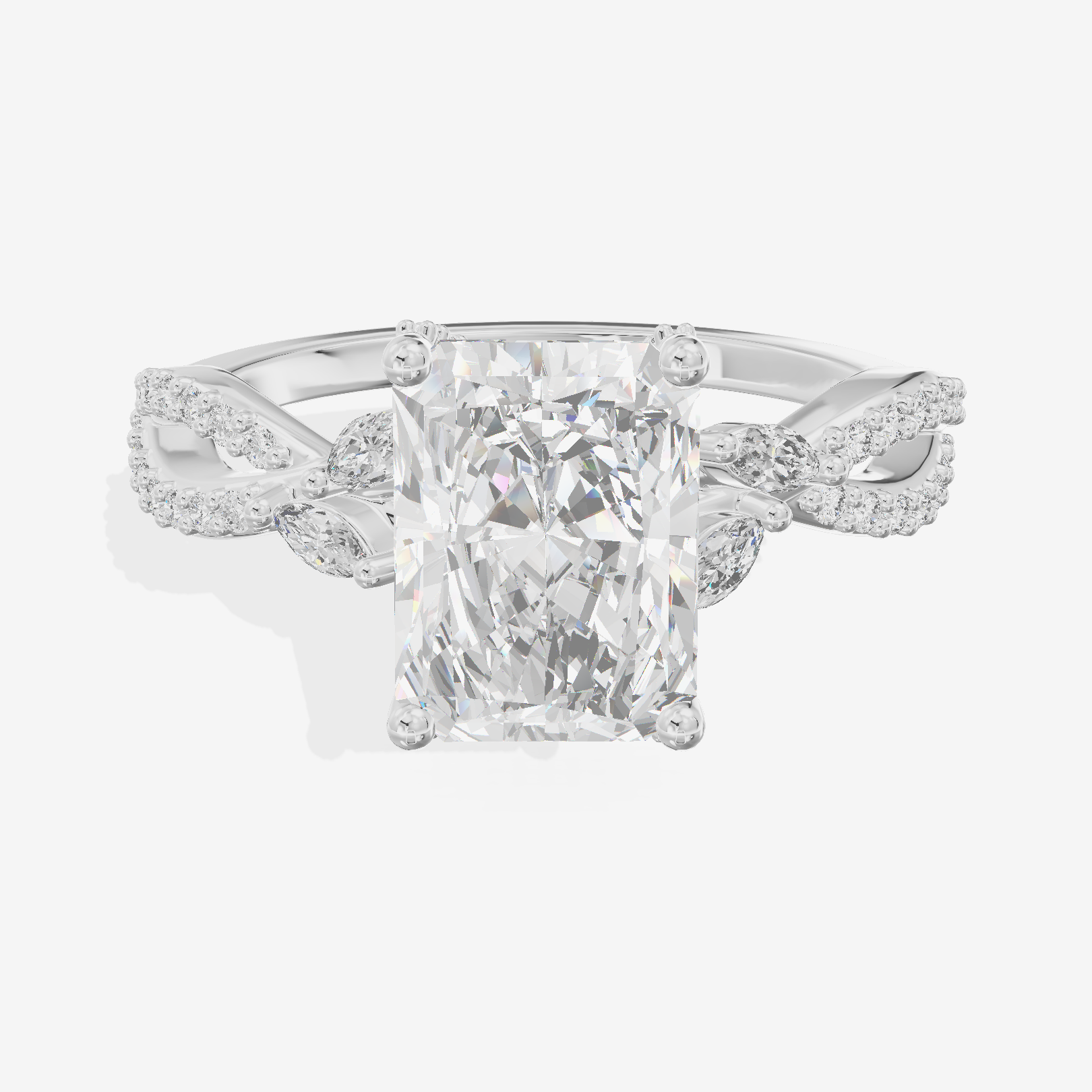 Luxe Heartline 1.5mm Radiant Engagement Ring with Side Stones (1/3 ct. tw.) in 14K White Gold