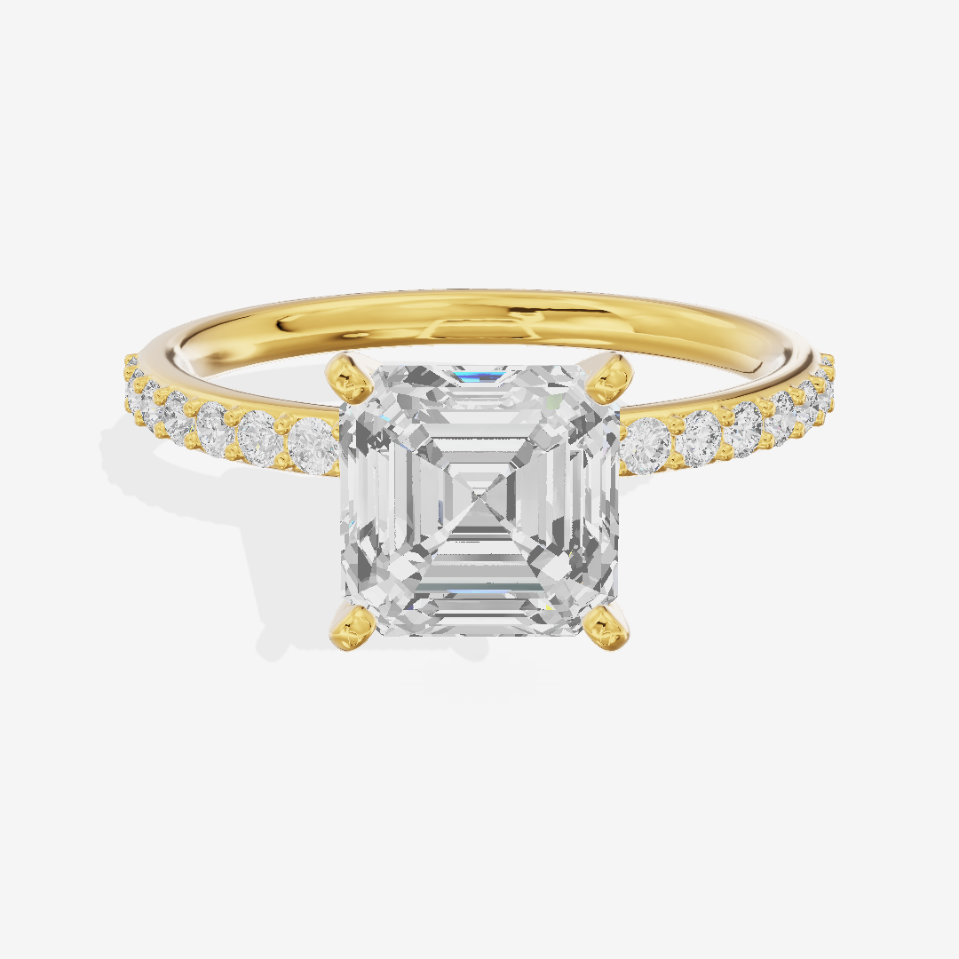 One of One Petite Asscher Engagement Ring with Side Stones (1/4 ct. tw.) in 14K Yellow Gold