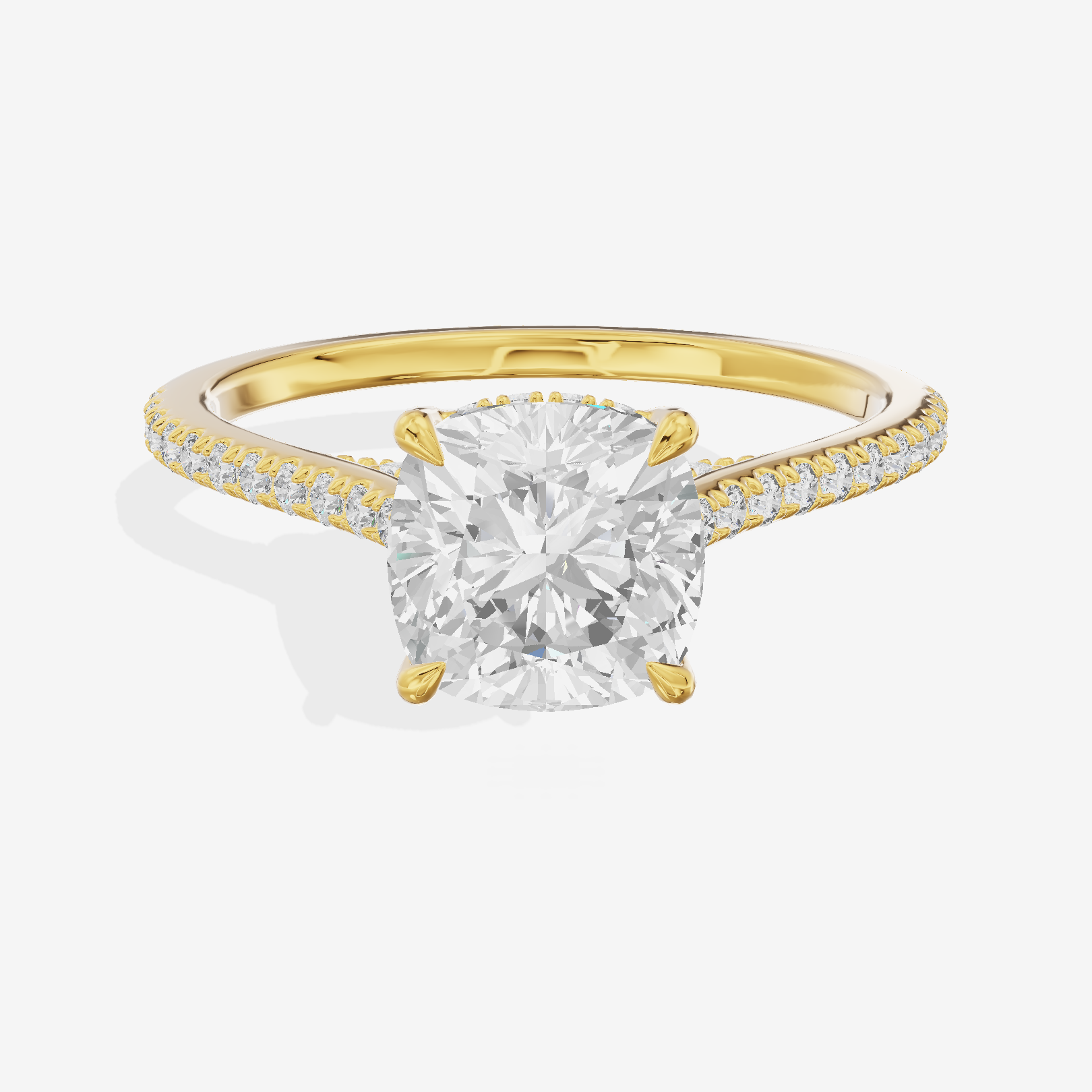 Luxe Aimora Cushion Engagement Ring with Side Stones (1/4 ct. tw.) in 18K Yellow Gold