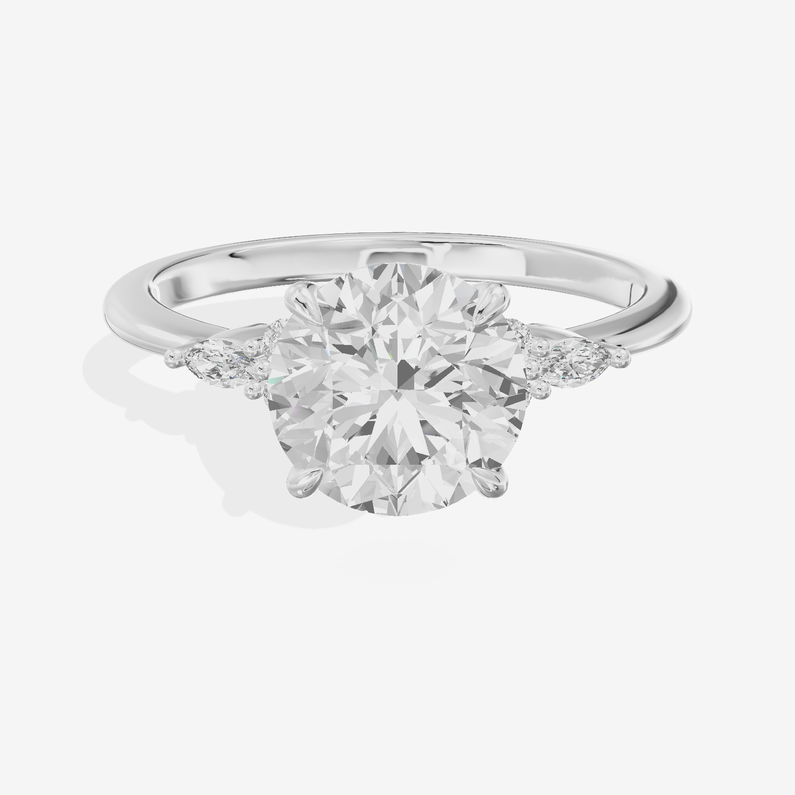 Crowned Heartline Round Engagement Ring with Side Stones (1/10 ct. tw.) in 18K White Gold