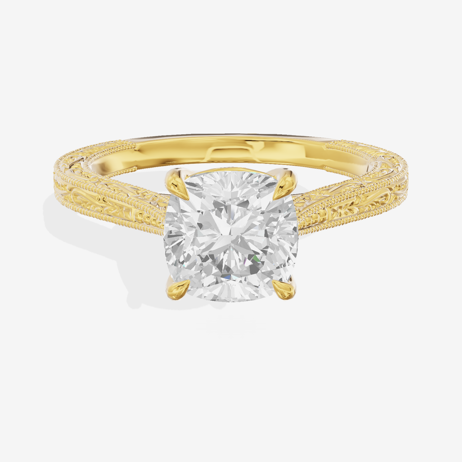 Vintage Vowsae Cushion Engagement Ring in 18K Yellow Gold
