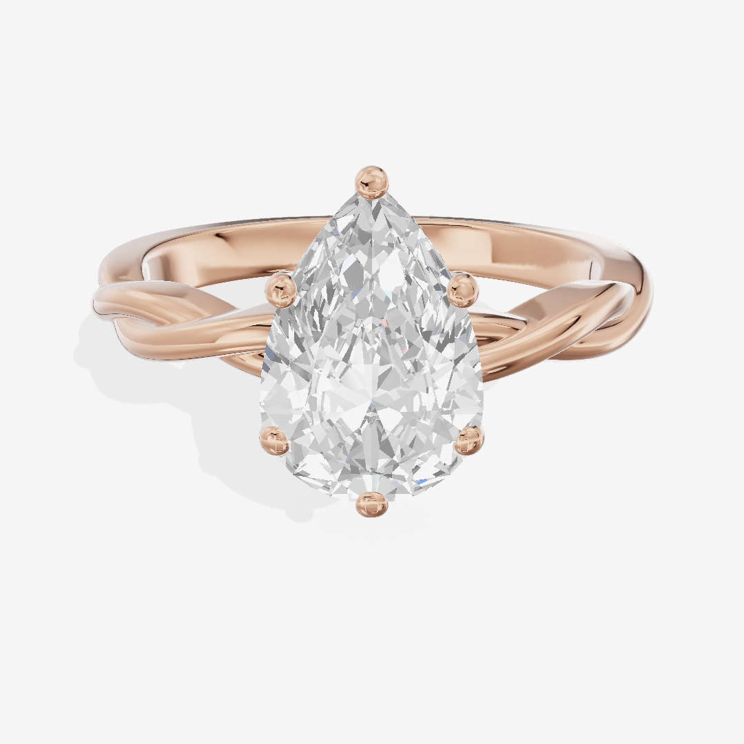 Twined Coeurine Pear Twisted Engagement Ring in 18K Rose Gold
