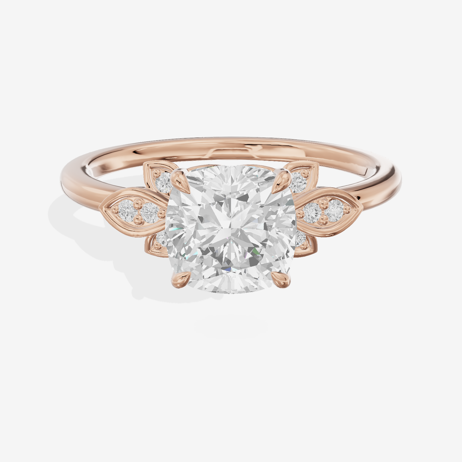 Trellise Cushion Engagement Ring with Side Stones (1/20 ct. tw.) in 18K Rose Gold