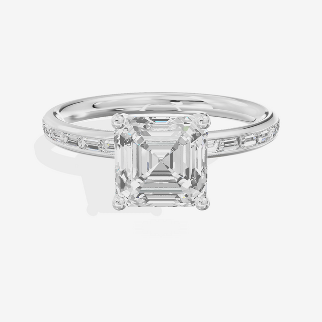 Tender Sincere Asscher Engagement Ring with Side Stones (1/6 ct. tw.) in 14K White Gold