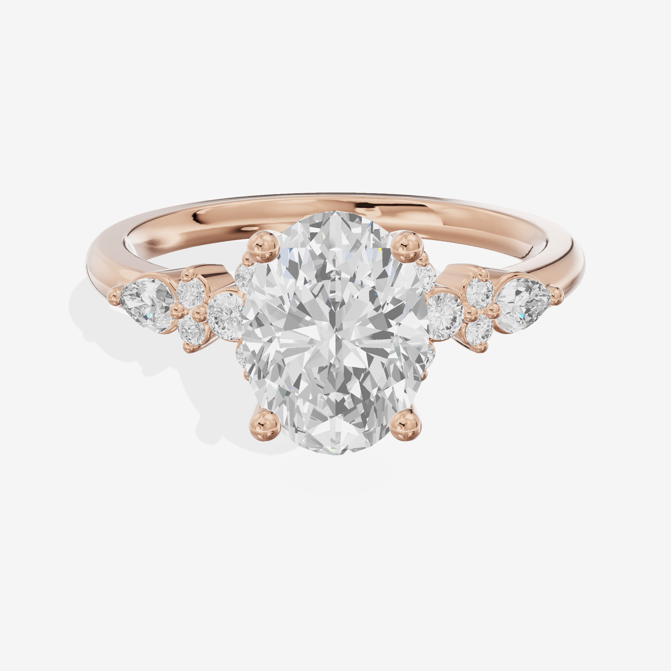 Luxe Sincere Oval Engagement Ring with Side Stones (1/10 ct. tw.) in 18K Rose Gold