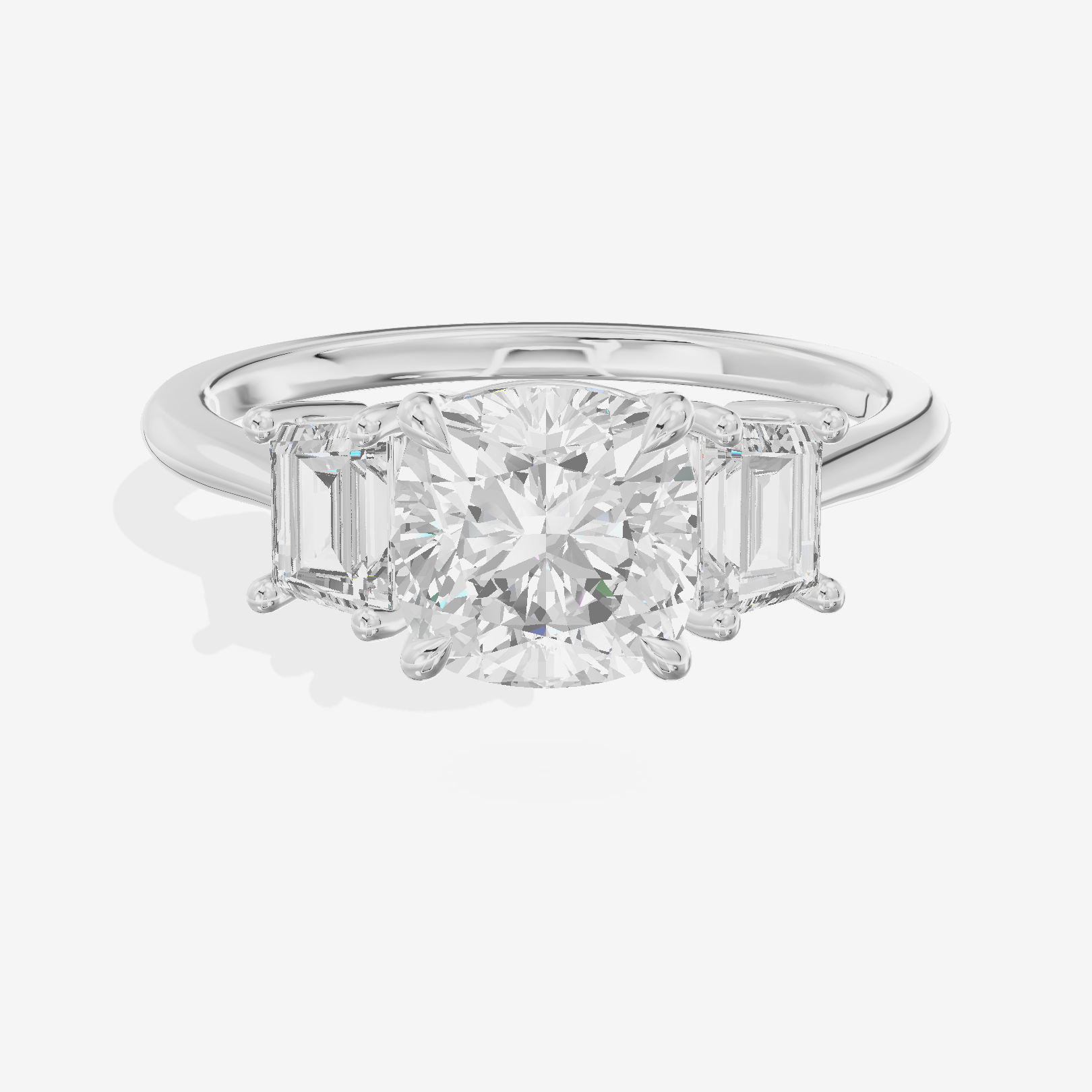 Triade Side Stone Cushion Three Stone Engagement Ring (2/5 ct. tw.) in 18K White Gold