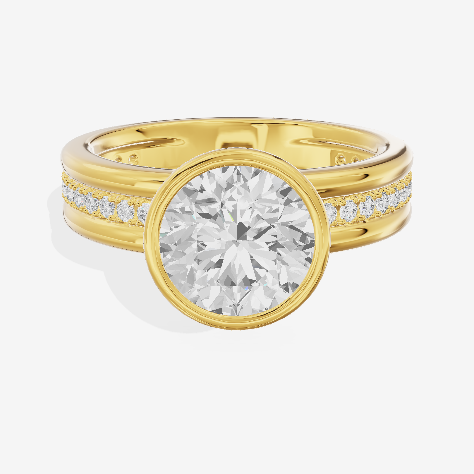 Belovae Bezel Round Engagement Ring with Side Stones (1/4 ct. tw.) in 14K Yellow Gold