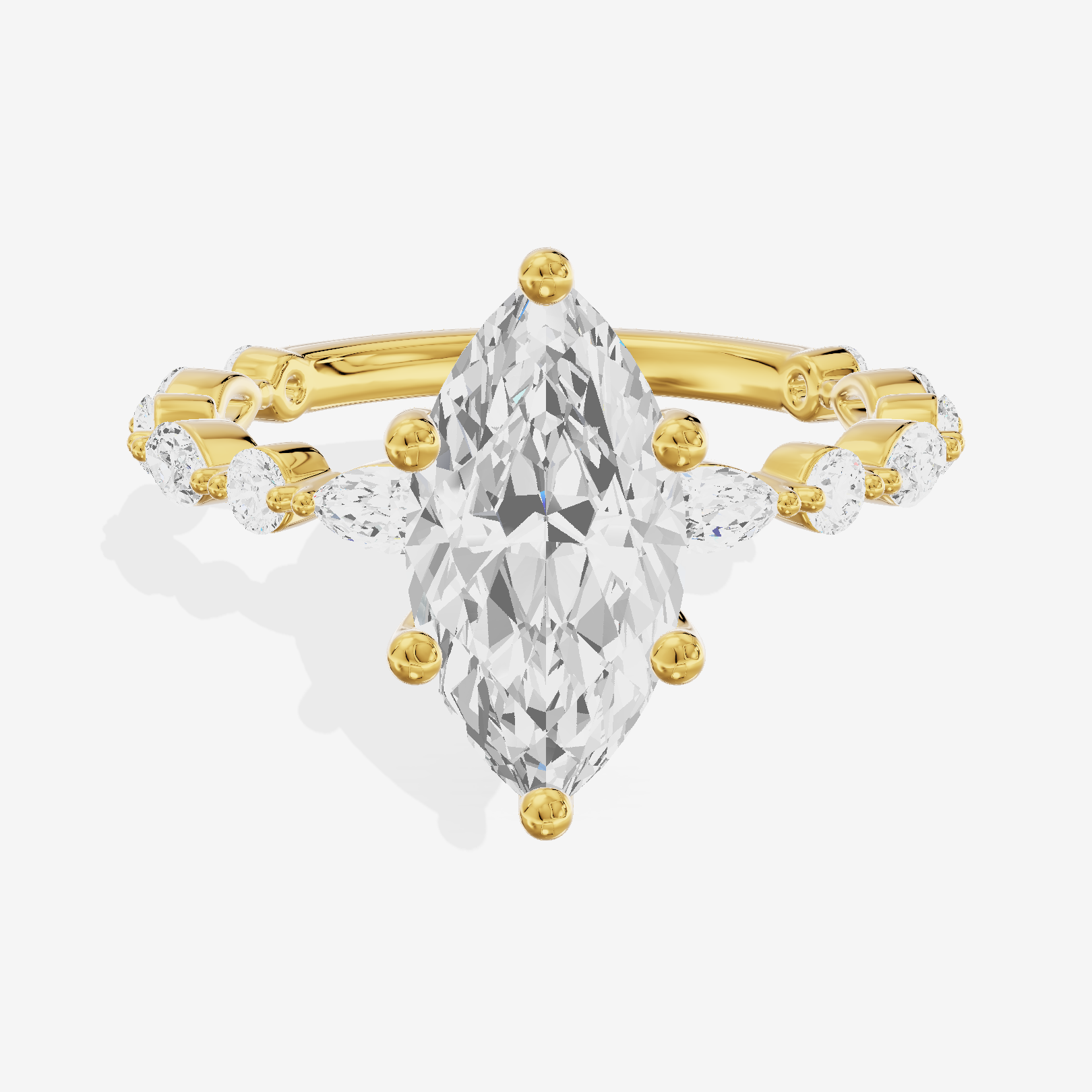 Solea Cathedral 2mm Marquise Engagement Ring with Side Stones (1/2 ct. tw.) in 14K Yellow Gold