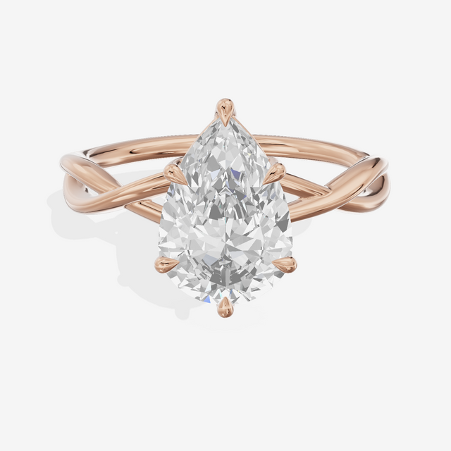 Twined Sincere Pear Twisted Engagement Ring in 14K Rose Gold