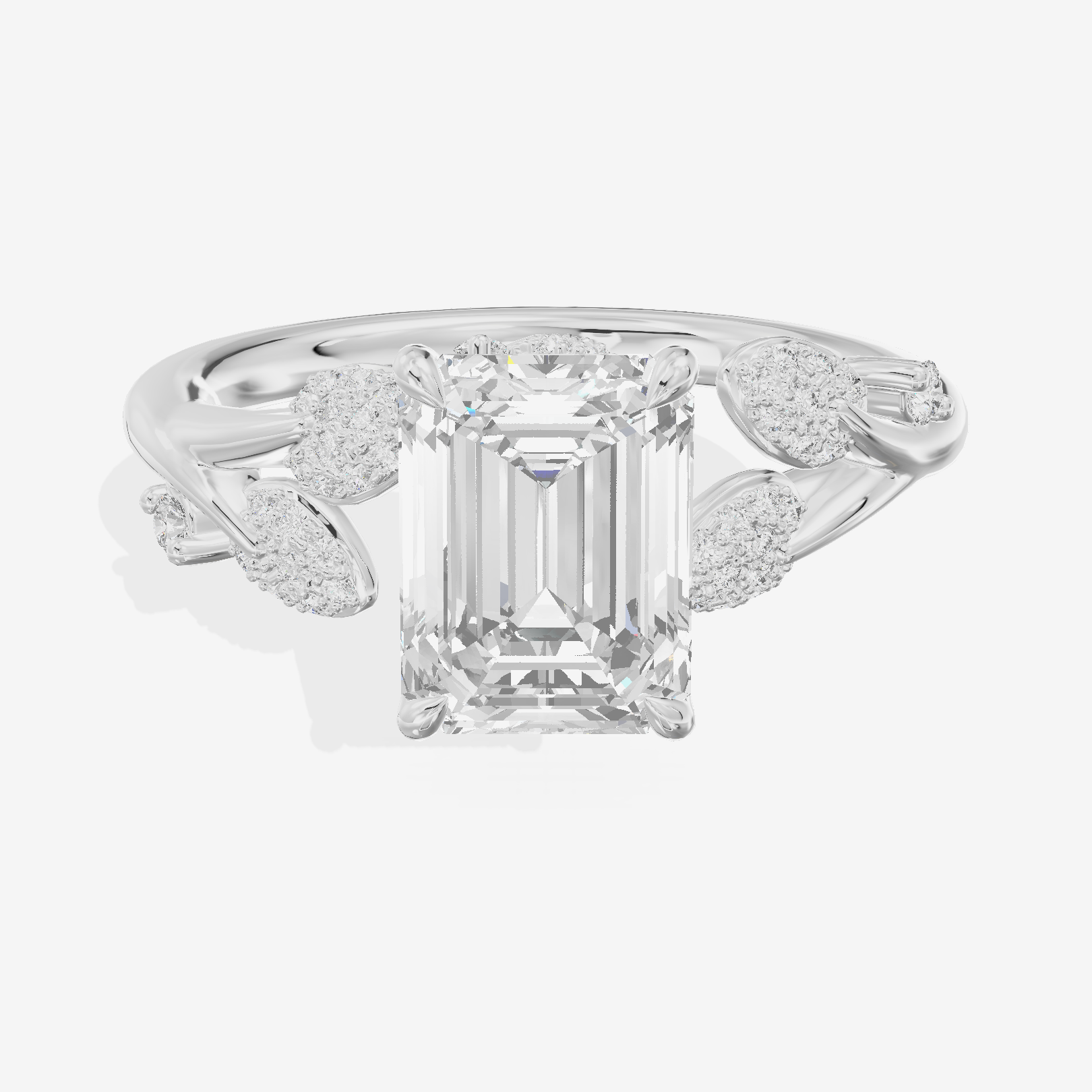 Lightwoven Emerald Engagement Ring with Side Stones (1/6 ct. tw.) in 18K White Gold