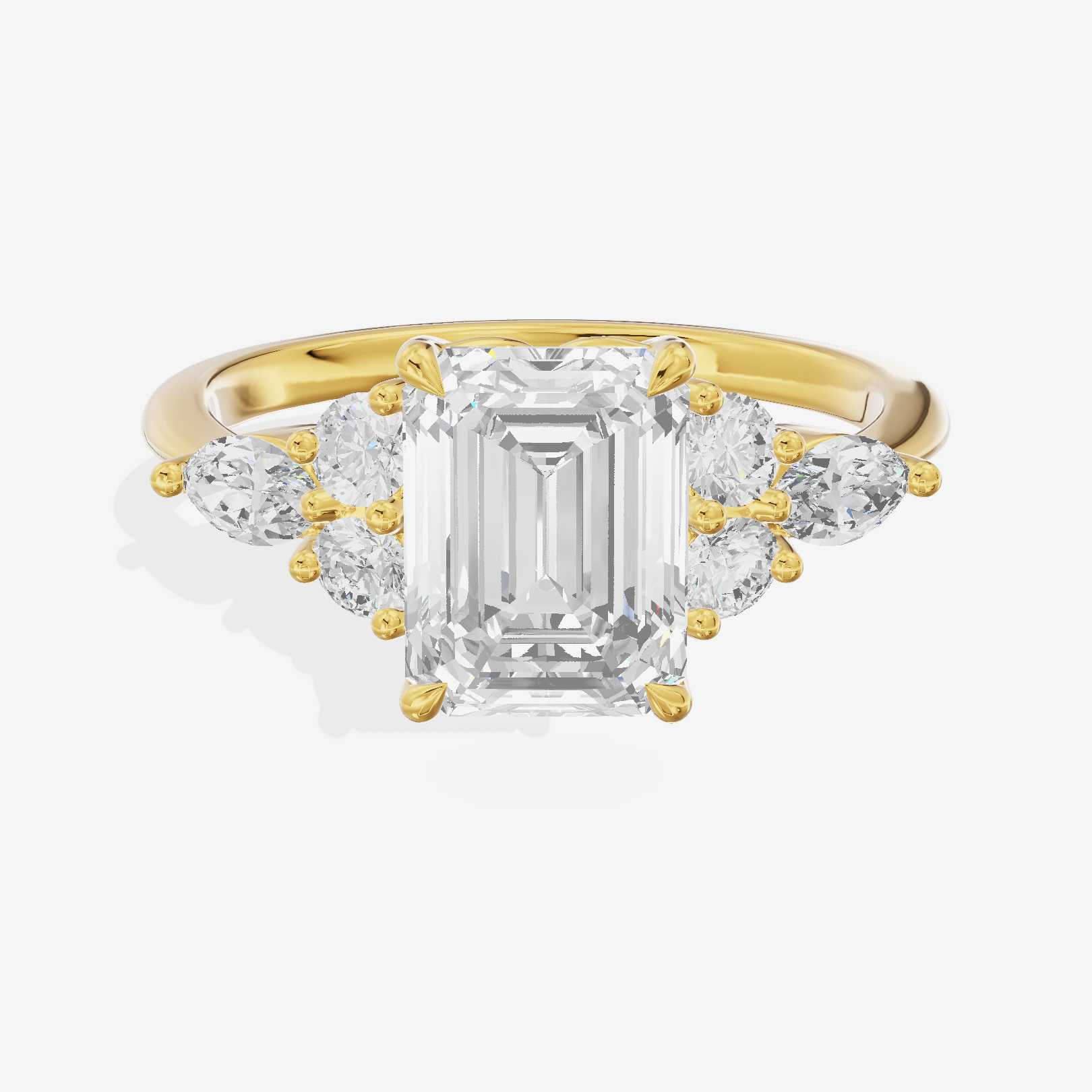Petite Halcyon Emerald Engagement Ring with Side Stones (1/6 ct. tw.) in 18K Yellow Gold