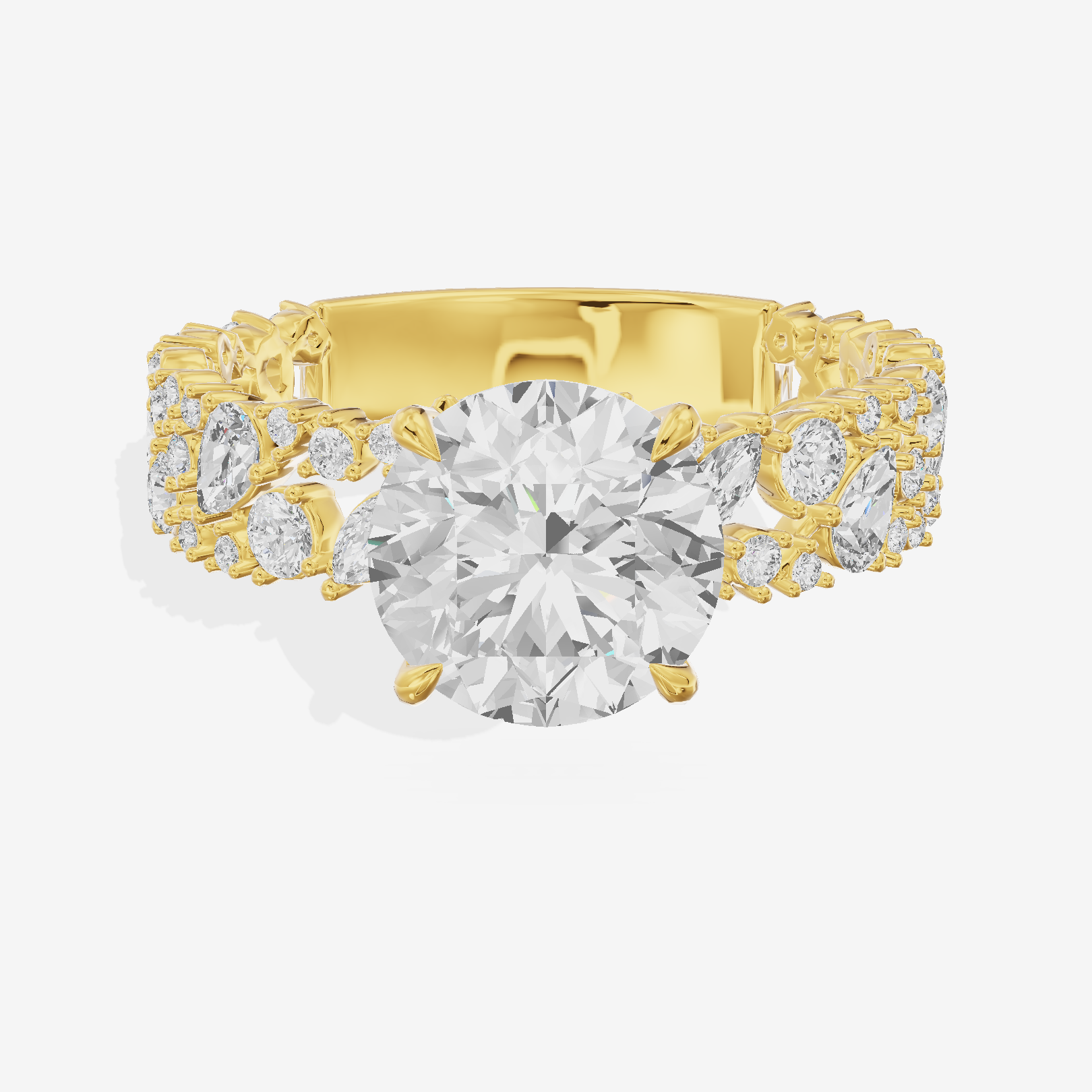 Aurea Cathedral 4.2mm Round Engagement Ring with Side Stones (3/4 ct. tw.) in 18K Yellow Gold