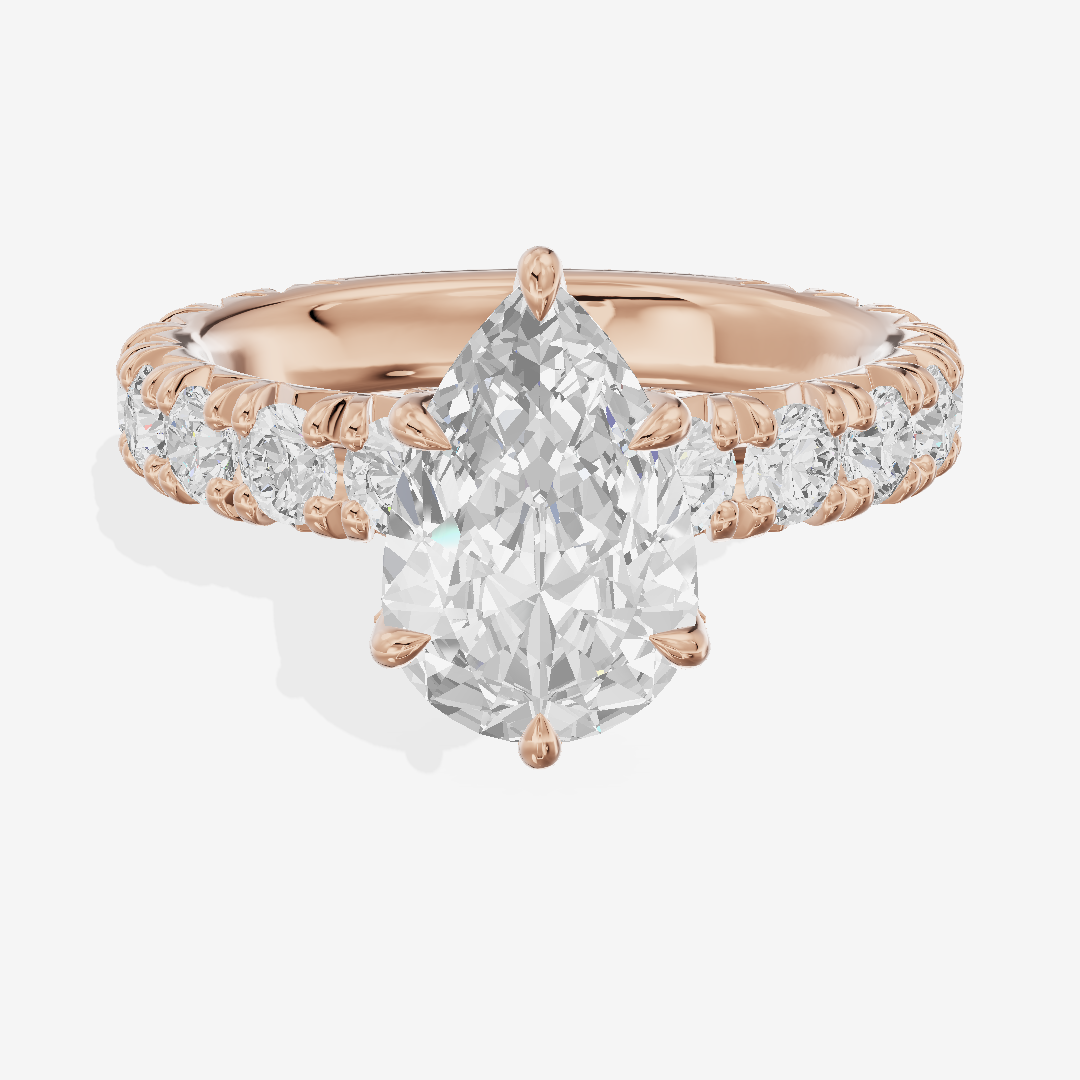 Crowned Sincere Pear Engagement Ring with Side Stones (3/4 ct. tw.) in 14K Rose Gold