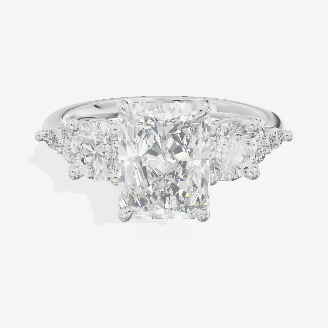 Luxe Halcyon Three Stone Radiant Engagement Ring (3/4 ct. tw.) in Platinum