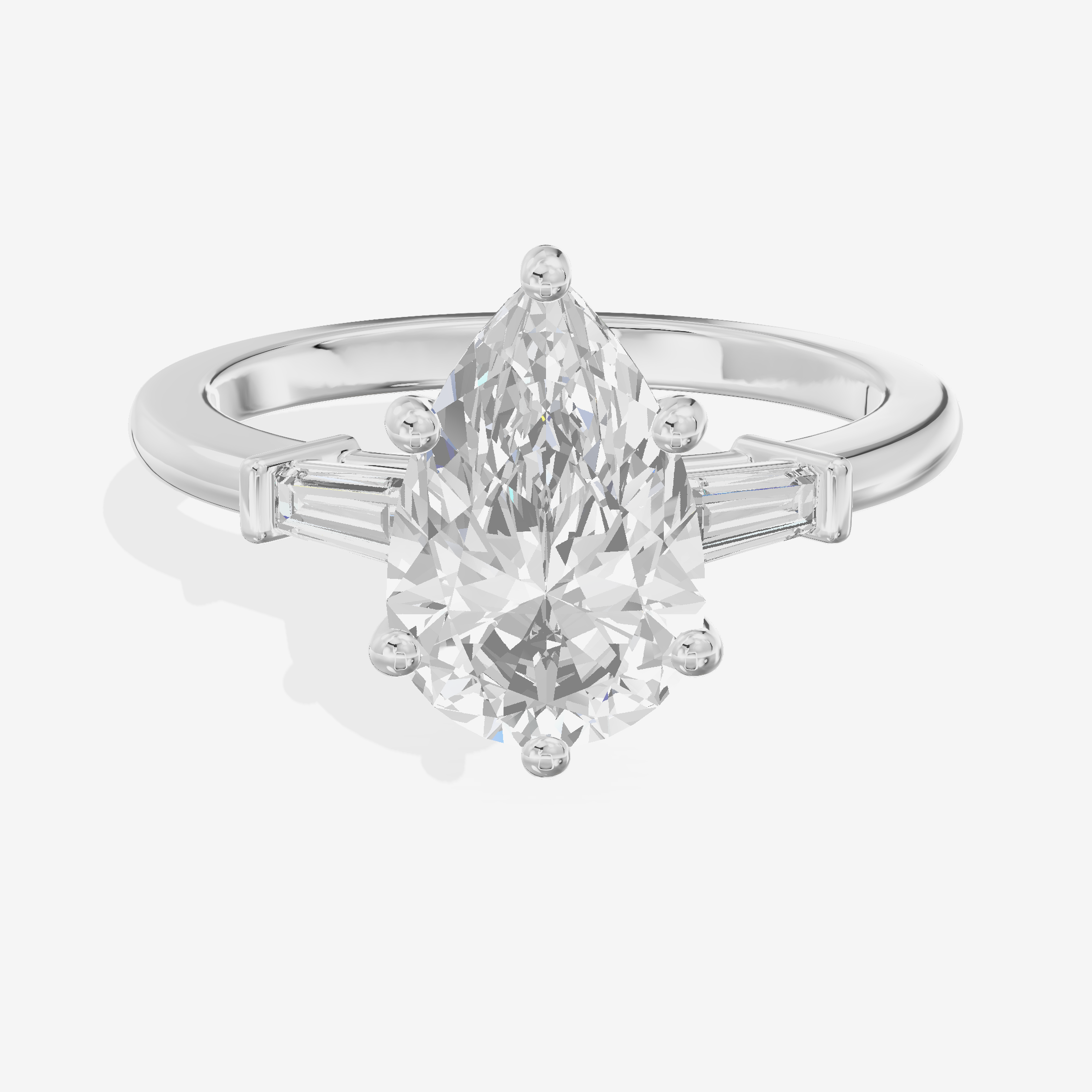 Luxe Halcyon Three Stone Pear Engagement Ring (3/4 ct. tw.) in Platinum