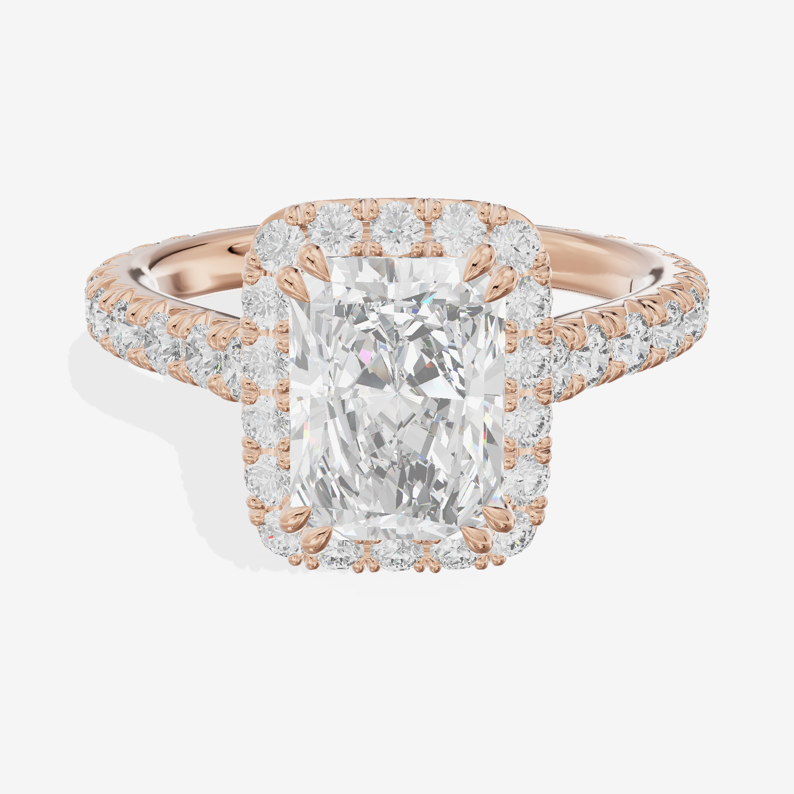 Triade Halo Radiant Engagement Ring (1/15 ct. tw.) in 14K Rose Gold