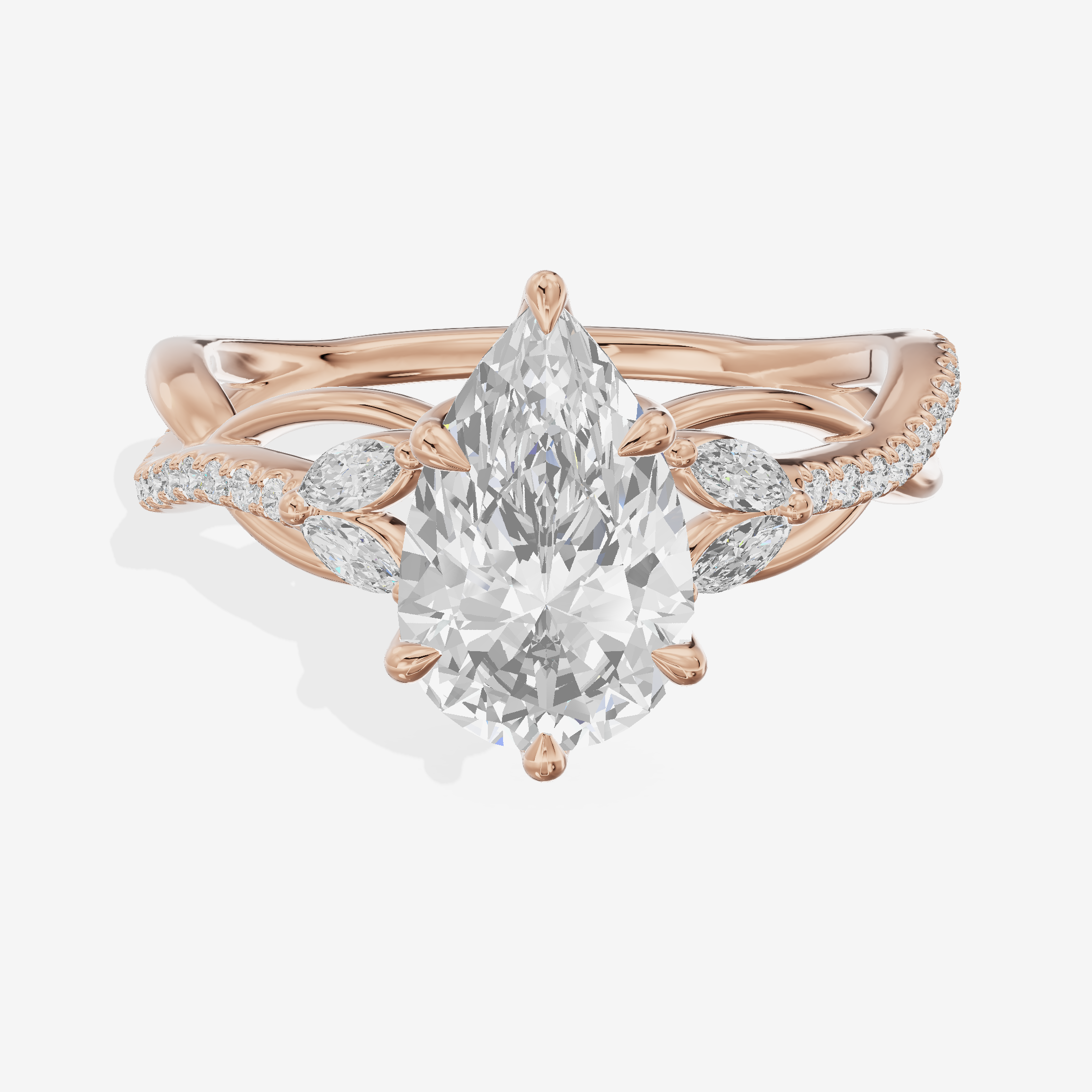 Lustrous Vowsae Pear Engagement Ring with Side Stones (1/5 ct. tw.) in 14K Rose Gold