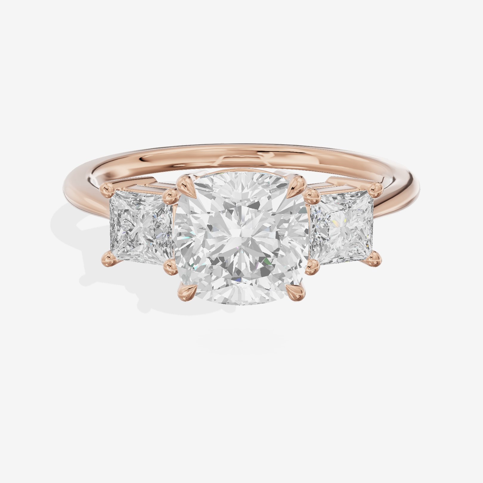 Royal Coeurine Three Stone Cushion Engagement Ring (1/2 ct. tw.) in 18K Rose Gold