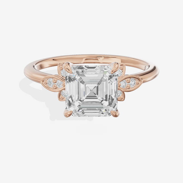 Trellise Asscher Engagement Ring with Side Stones (1/20 ct. tw.) in 18K Rose Gold