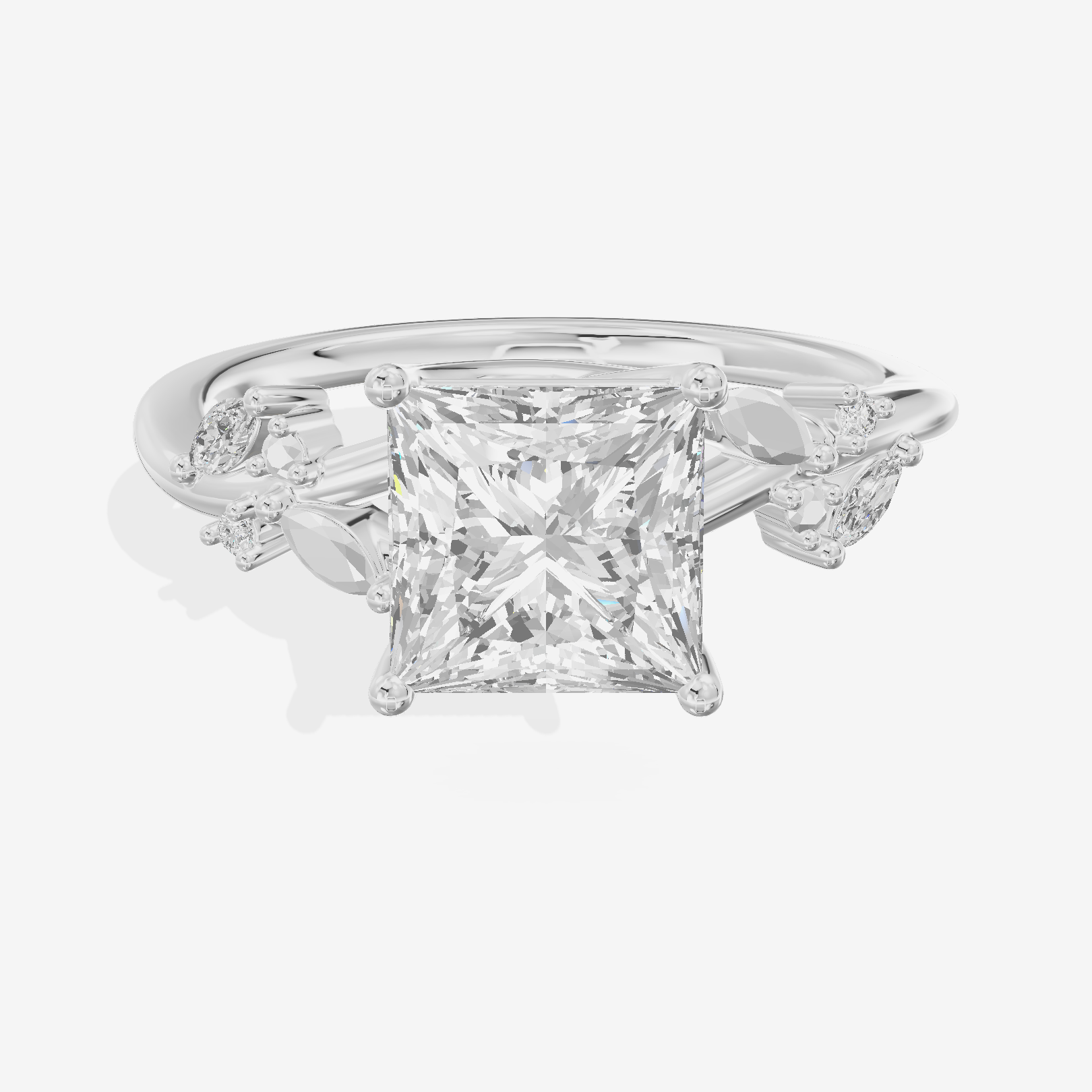 Tender Maia Princess Engagement Ring with Side Stones (1/15 ct. tw.) in 14K White Gold