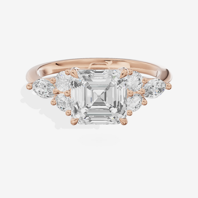 Luxe Vowsae Asscher Engagement Ring with Side Stones (2/5 ct. tw.) in 18K Rose Gold