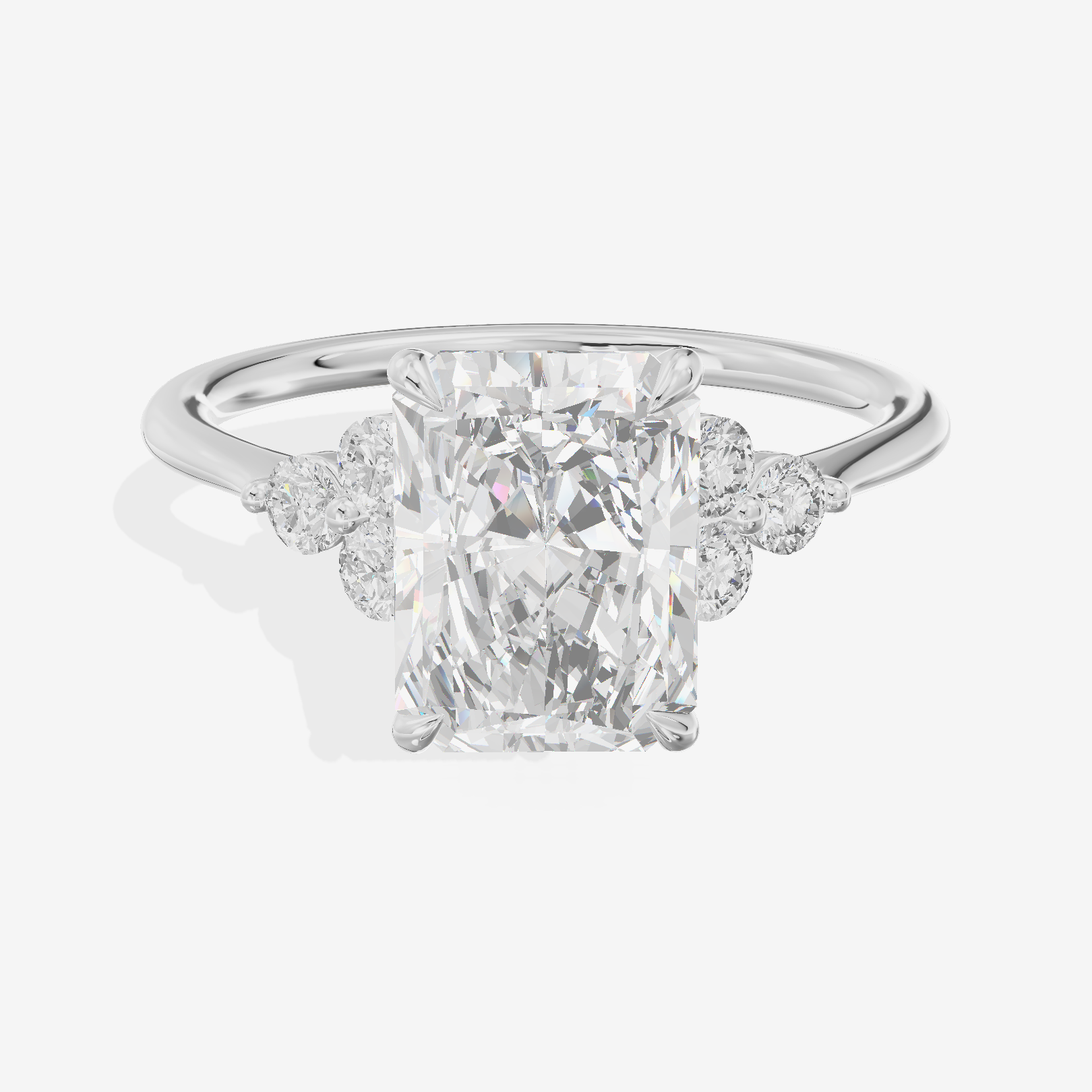 Lustrous Promezza Radiant Engagement Ring with Side Stones (1/20 ct. tw.) in Platinum