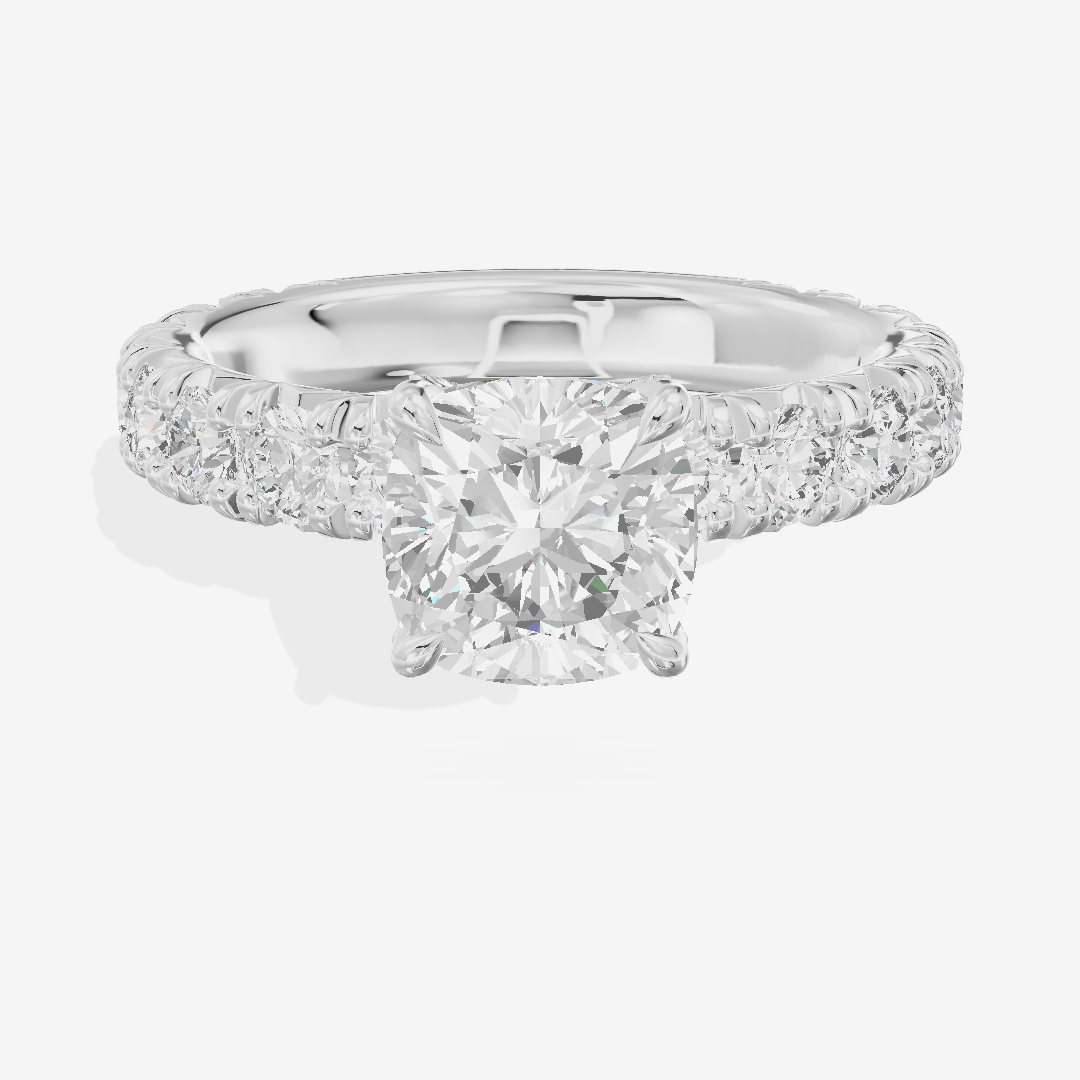 Crowned Sincere Cushion Engagement Ring with Side Stones (3/4 ct. tw.) in 14K White Gold