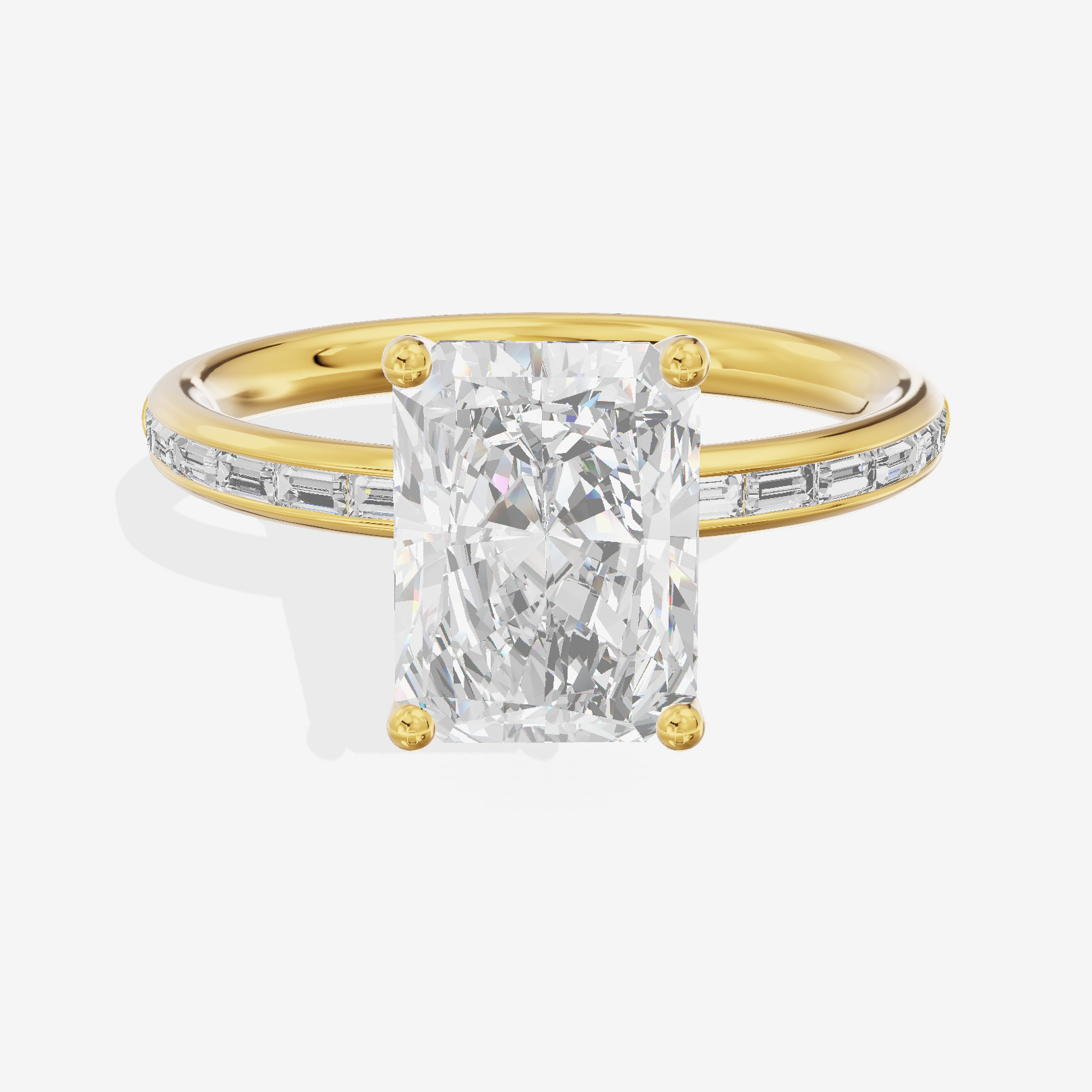 Tender Sincere Radiant Engagement Ring with Side Stones (1/6 ct. tw.) in 18K Yellow Gold