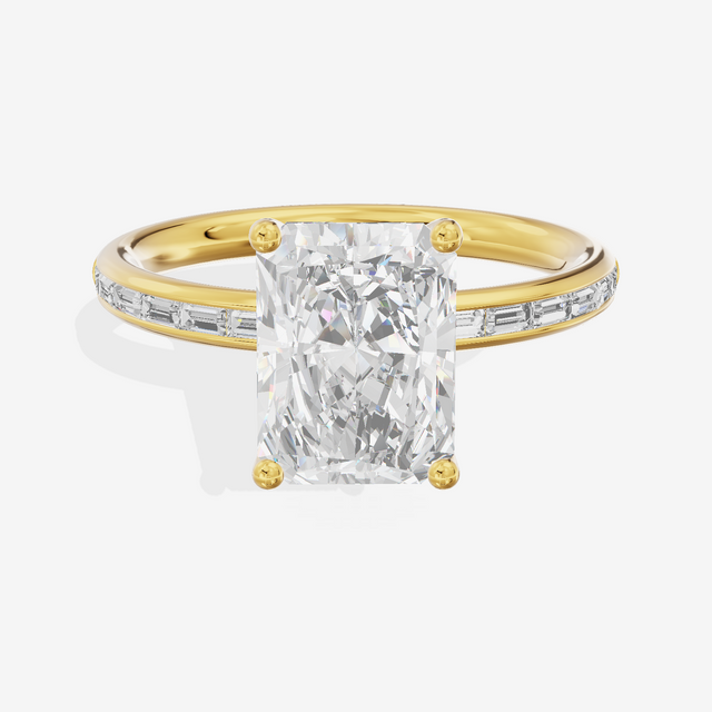 Tender Sincere Radiant Engagement Ring with Side Stones (1/6 ct. tw.) in 18K Yellow Gold