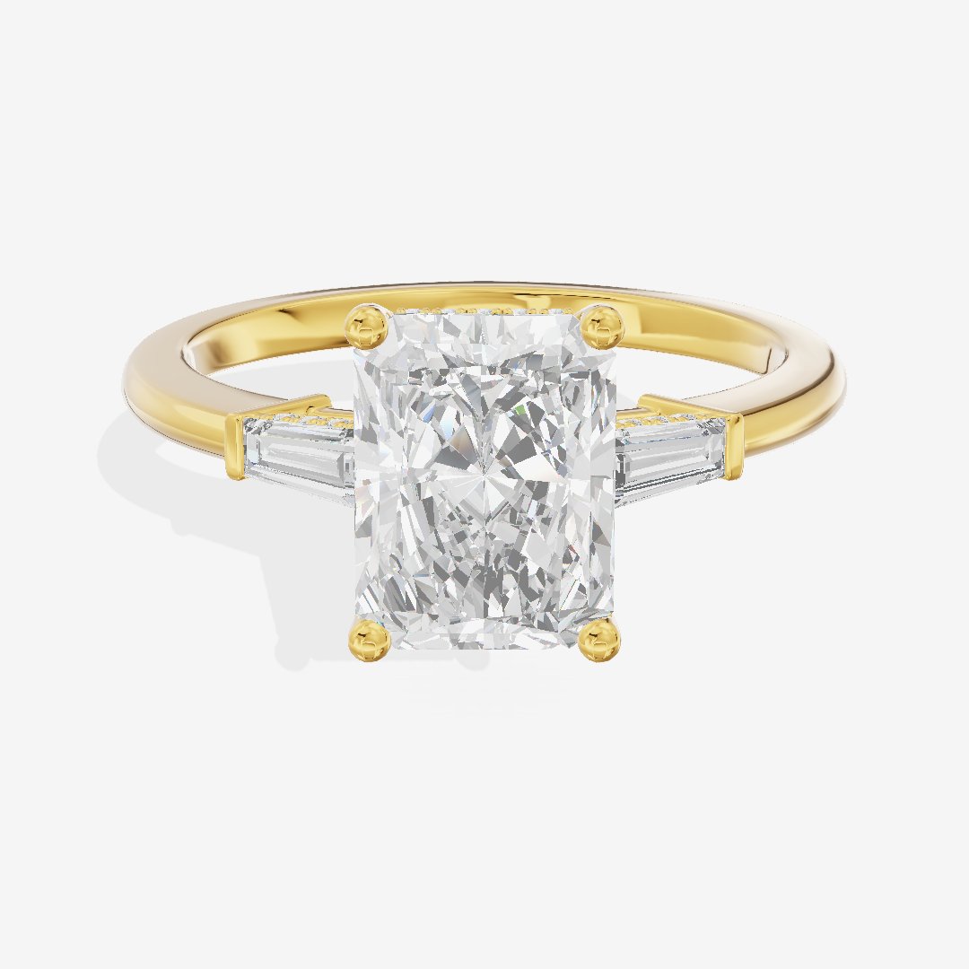 Clusta Three Stone Radiant Engagement Ring (1/10 ct. tw.) in 18K Yellow Gold