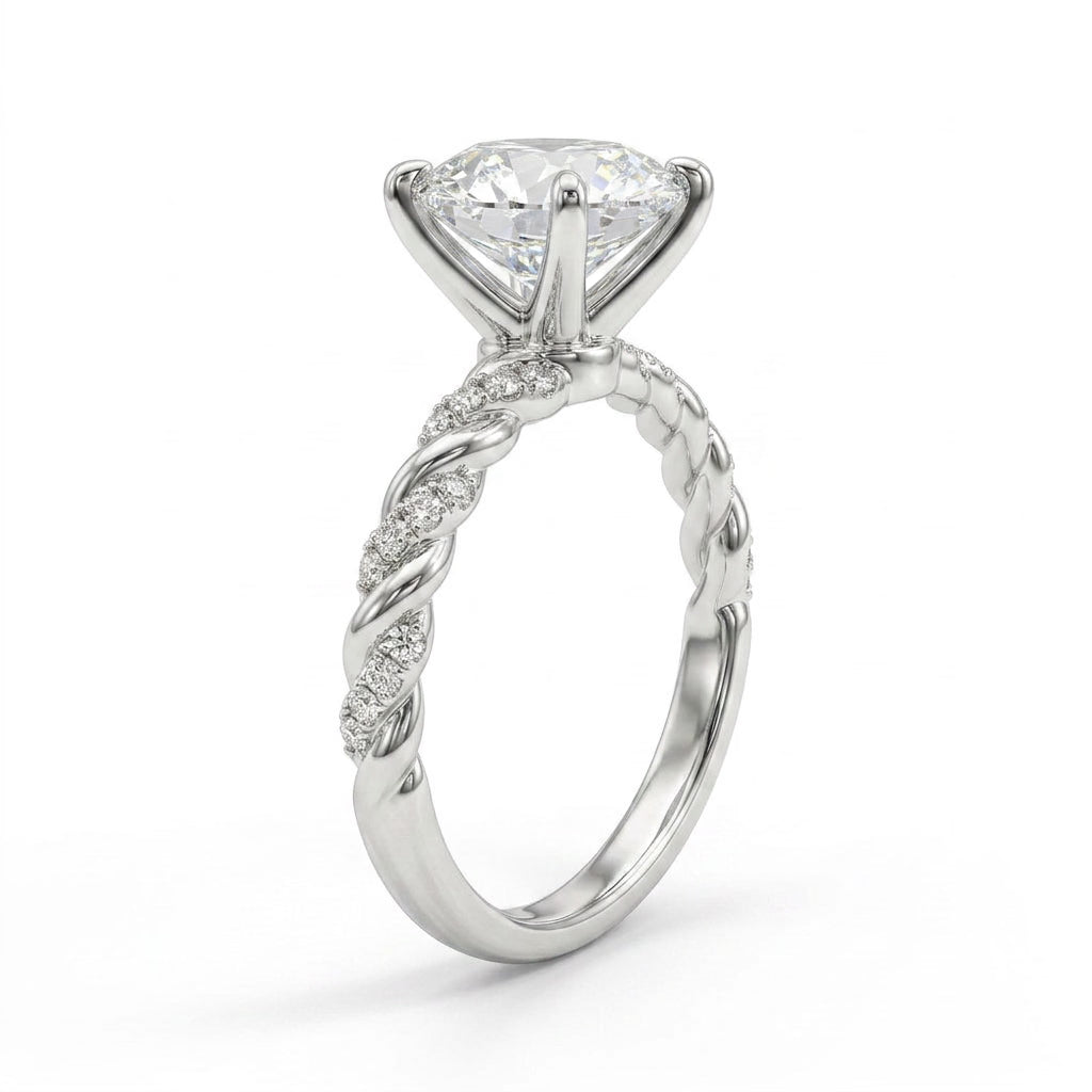 Cathedral Solitaire Twist Round Engagement Ring (3.12 ct. tw.) in Platinum