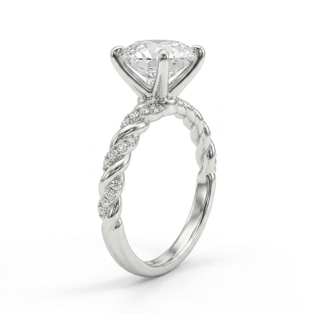 Cathedral Solitaire Twist Round Engagement Ring (3.12 ct. tw.) in Platinum