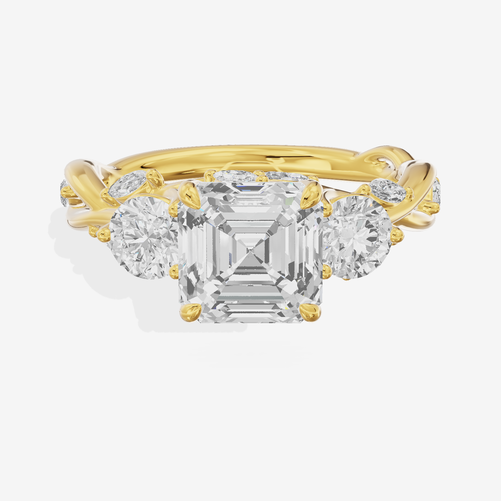 Modern Vowsae Three Stone Asscher Engagement Ring (3/4 ct. tw.) in 18K Yellow Gold