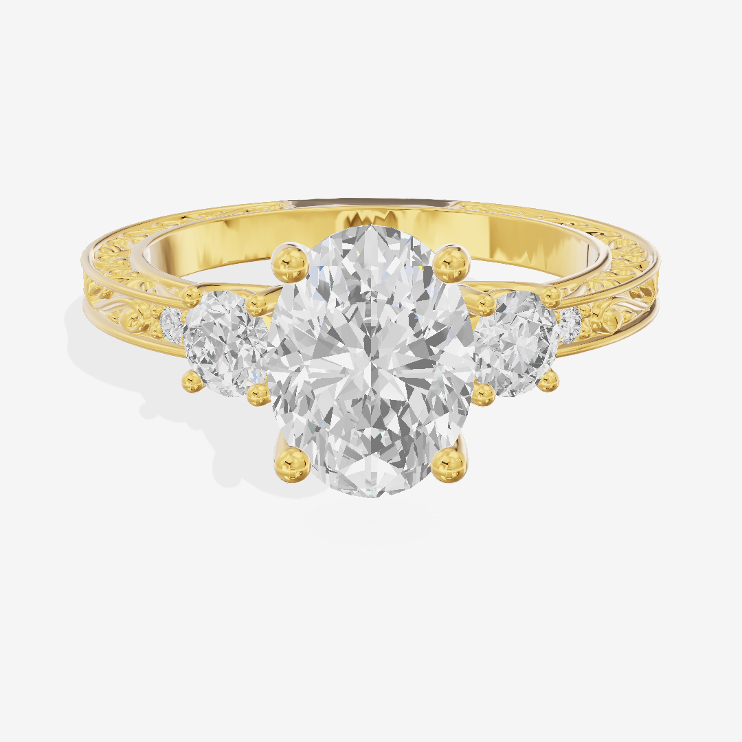 Triade Engraved Oval Three Stone Engagement Ring (1/3 ct. tw.) in 18K Yellow Gold
