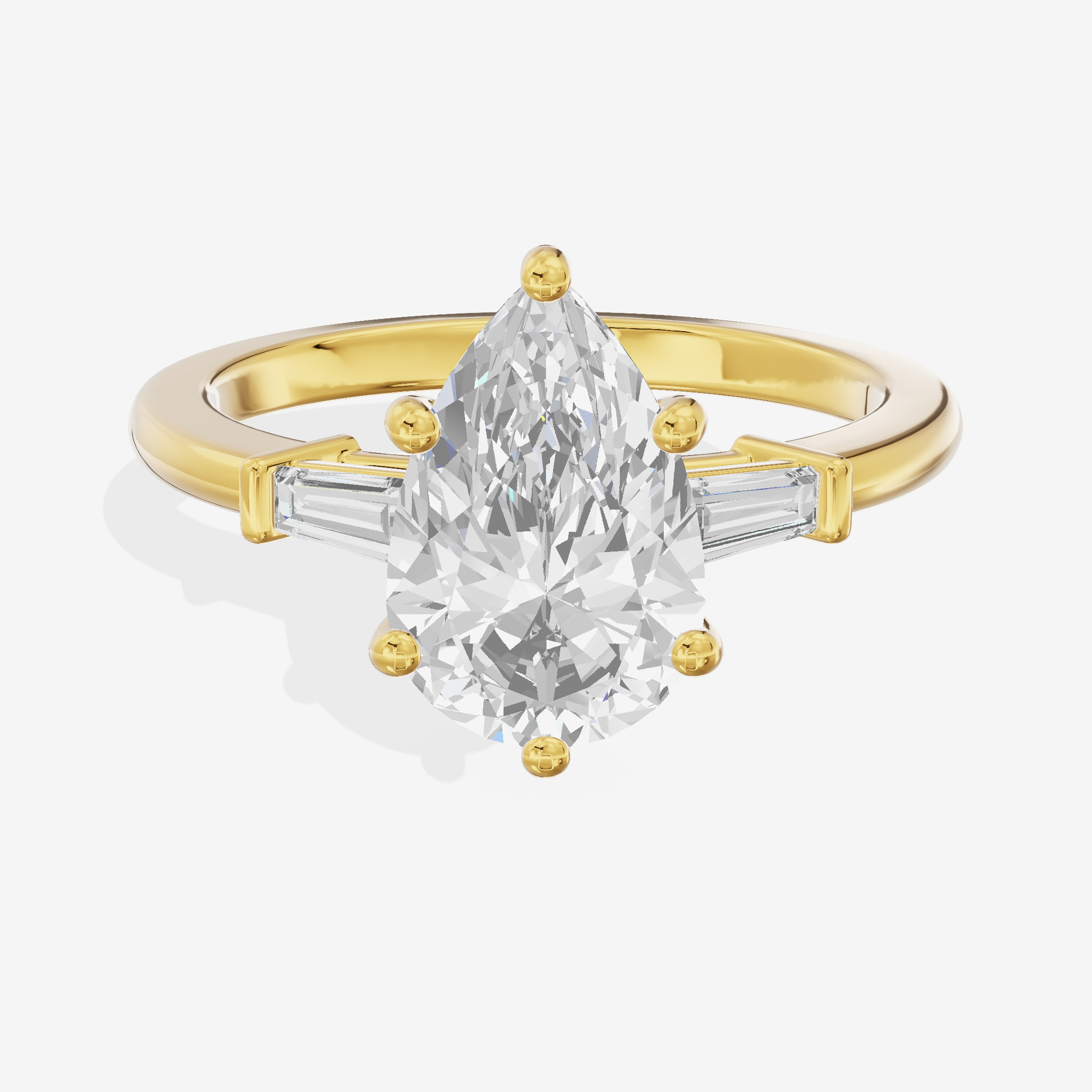 Luxe Halcyon Three Stone Pear Engagement Ring (3/4 ct. tw.) in 18K Yellow Gold