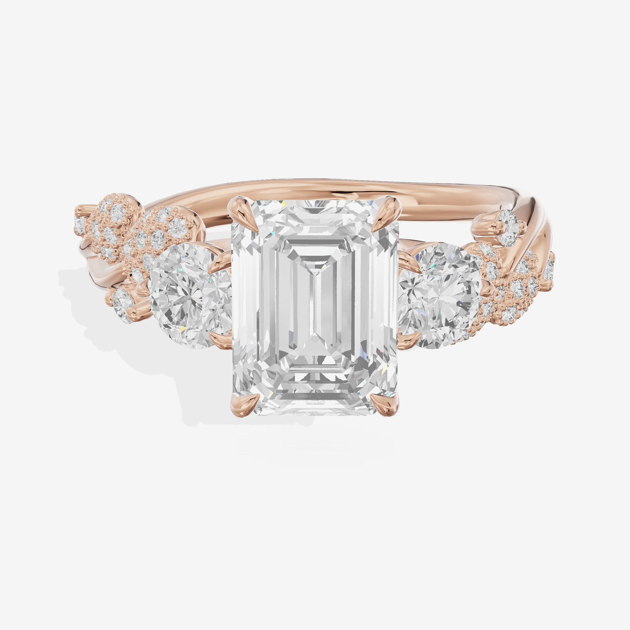 Modern Coeurine Three Stone Emerald Engagement Ring (1/2 ct. tw.) in 14K Rose Gold