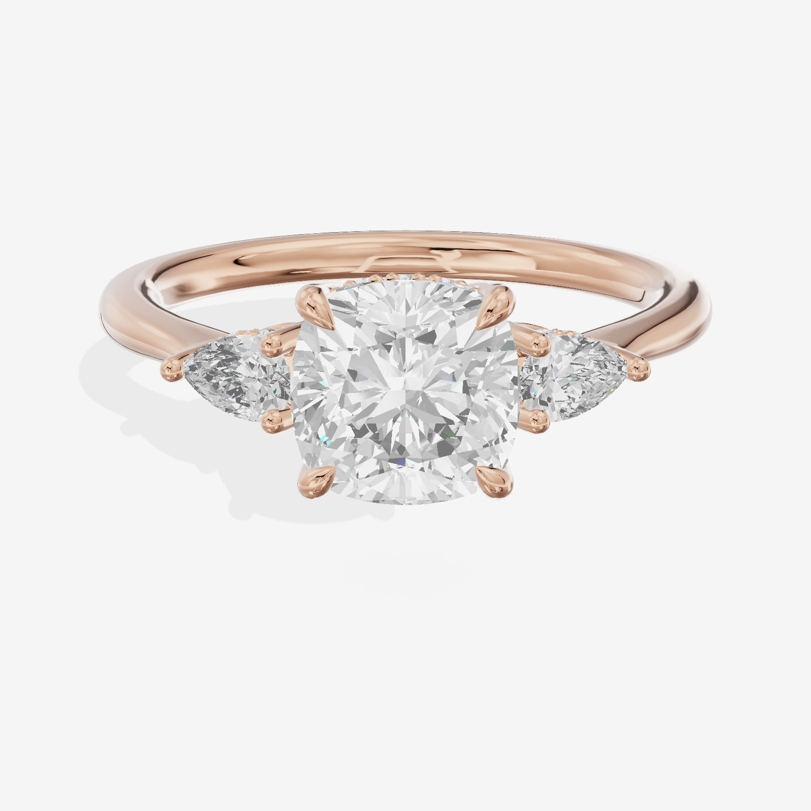Petite Vowsae Three Stone Cushion Engagement Ring (1/4 ct. tw.) in 18K Rose Gold