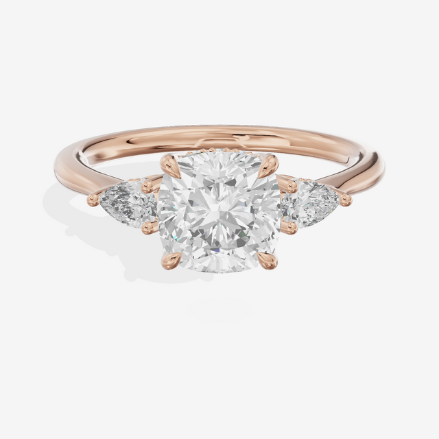 Petite Vowsae Three Stone Cushion Engagement Ring (1/4 ct. tw.) in 18K Rose Gold