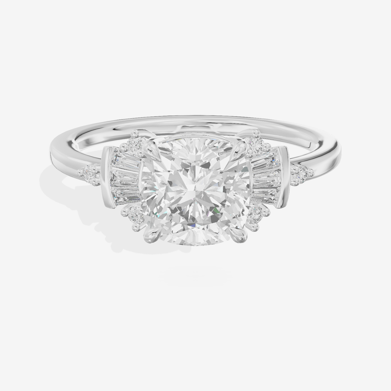 Petite Trellise Cushion Engagement Ring with Side Stones (1/3 ct. tw.) in 14K White Gold