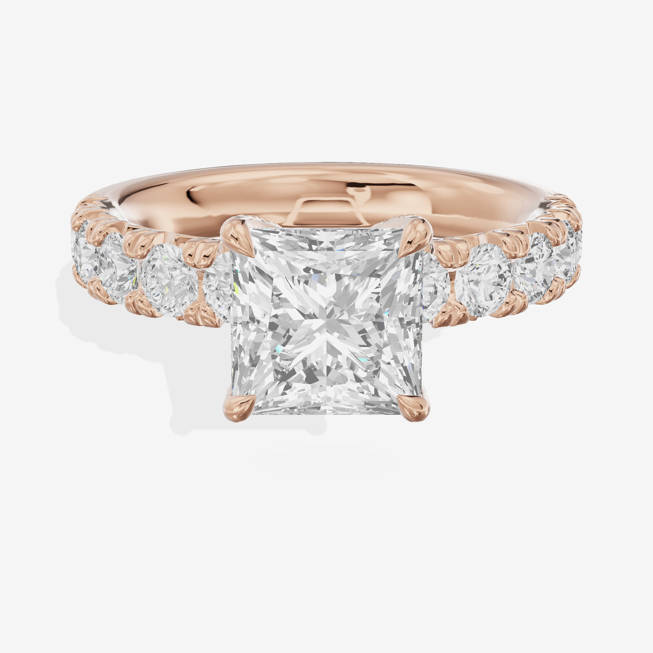 Lustrous Aurea Princess Engagement Ring with Side Stones (3/4 ct. tw.) in 18K Rose Gold