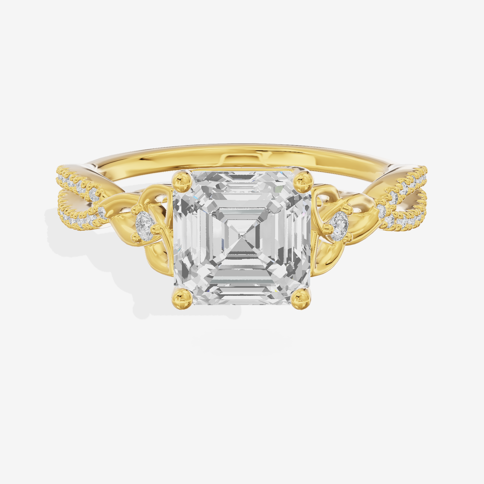 Luxe Sincere Asscher Engagement Ring with Side Stones (1/10 ct. tw.) in 14K Yellow Gold