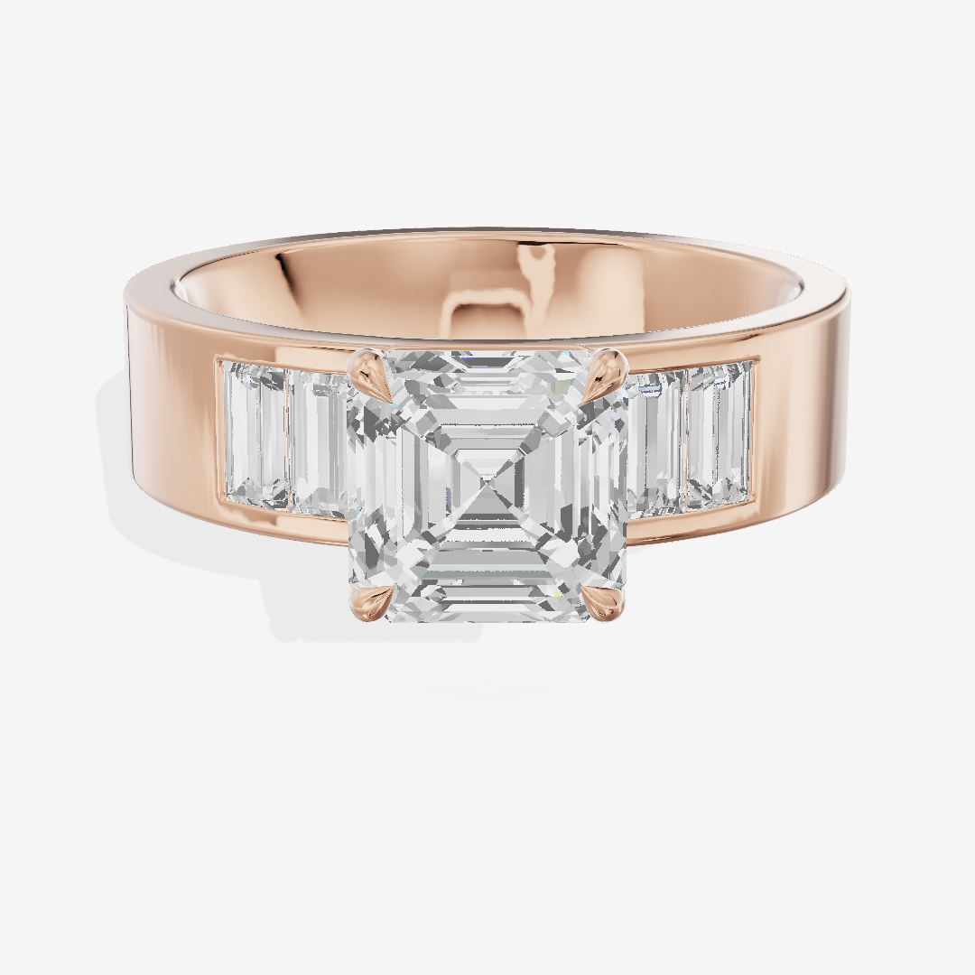 Grand Sincere Asscher Engagement Ring with Side Stones (3/5 ct. tw.) in 18K Rose Gold