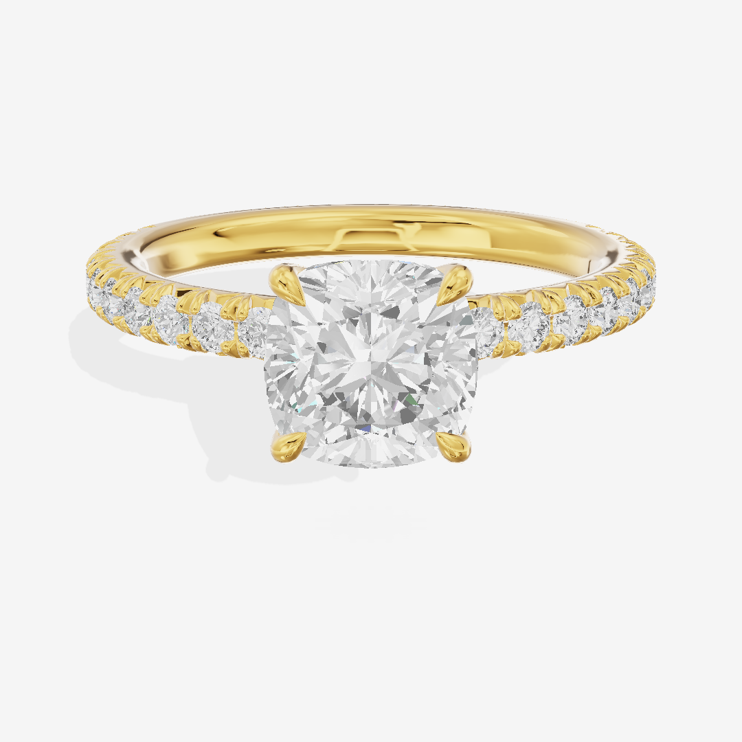 Tender Whisper Cushion Engagement Ring with Side Stones (1/6 ct. tw.) in 18K Yellow Gold