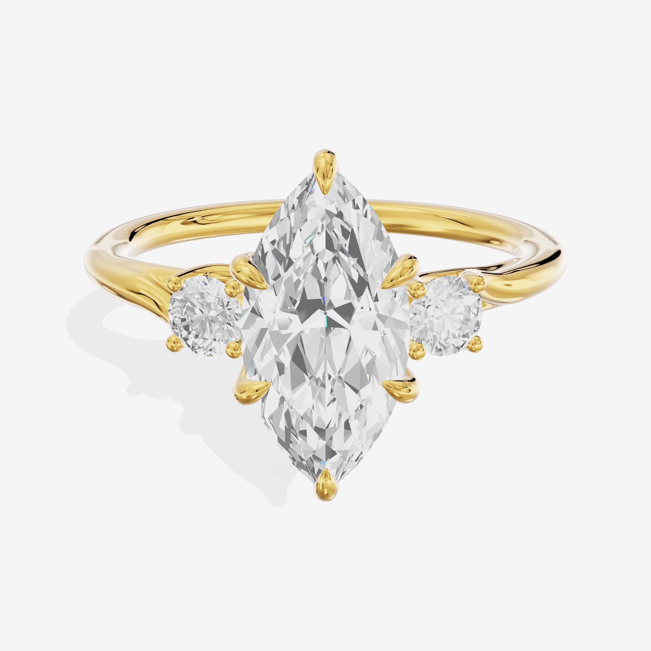 Aimora Three Stone Marquise Engagement Ring (1/6 ct. tw.) in 14K Yellow Gold