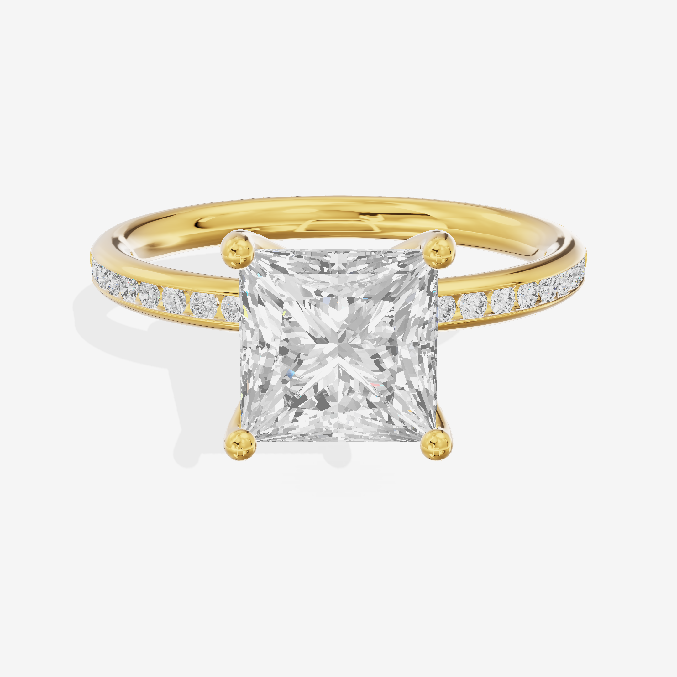 Classic Trellise Princess Engagement Ring with Side Stones (1/8 ct. tw.) in 18K Yellow Gold