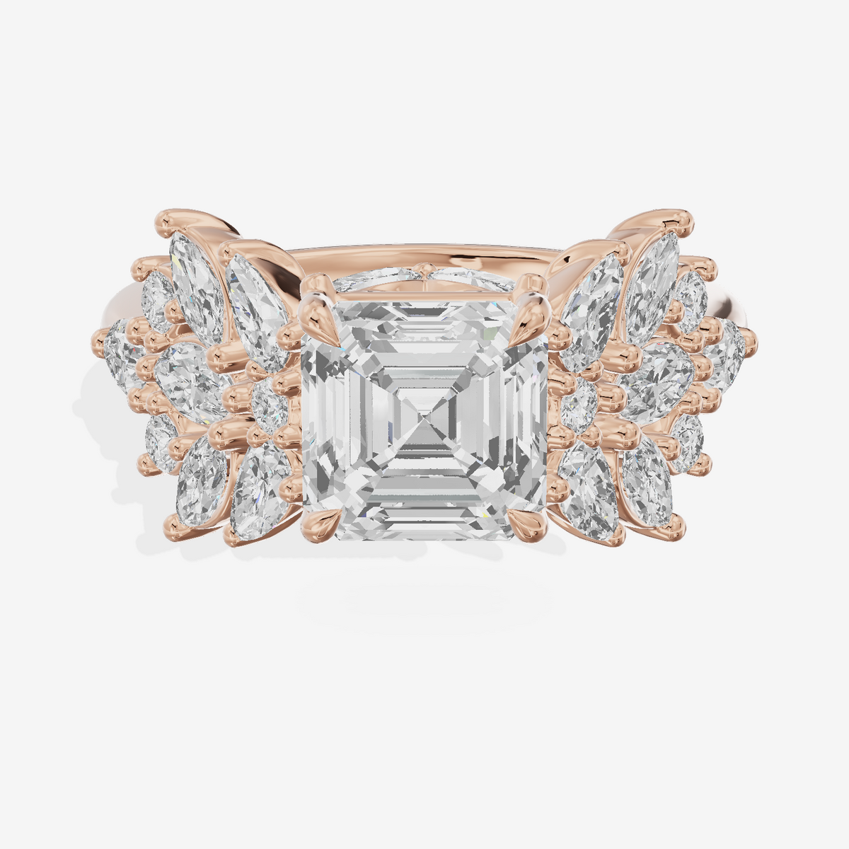 Grand Heartline Asscher Engagement Ring with Side Stones (3/4 ct. tw.) in 14K Rose Gold