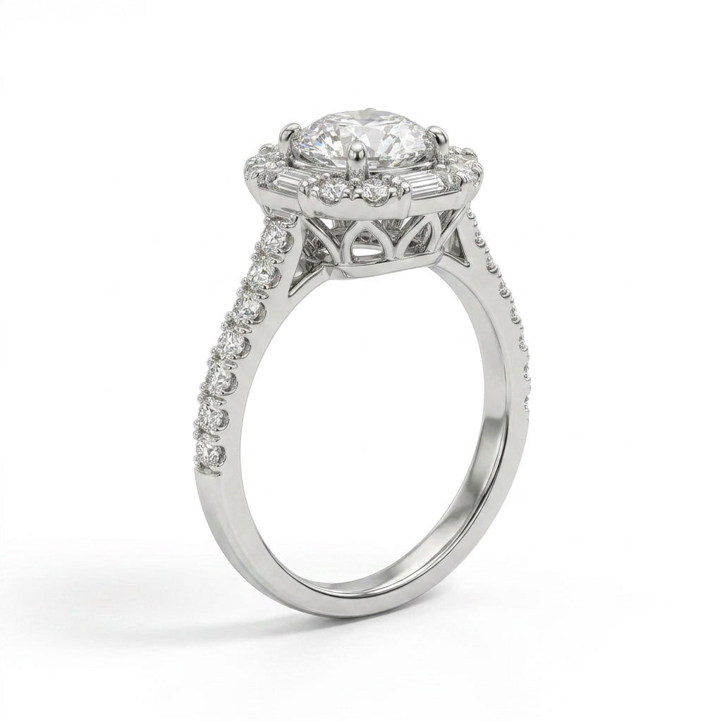 Halo Pavé Round Engagement Ring (1.12 ct. tw.) in 18K White Gold