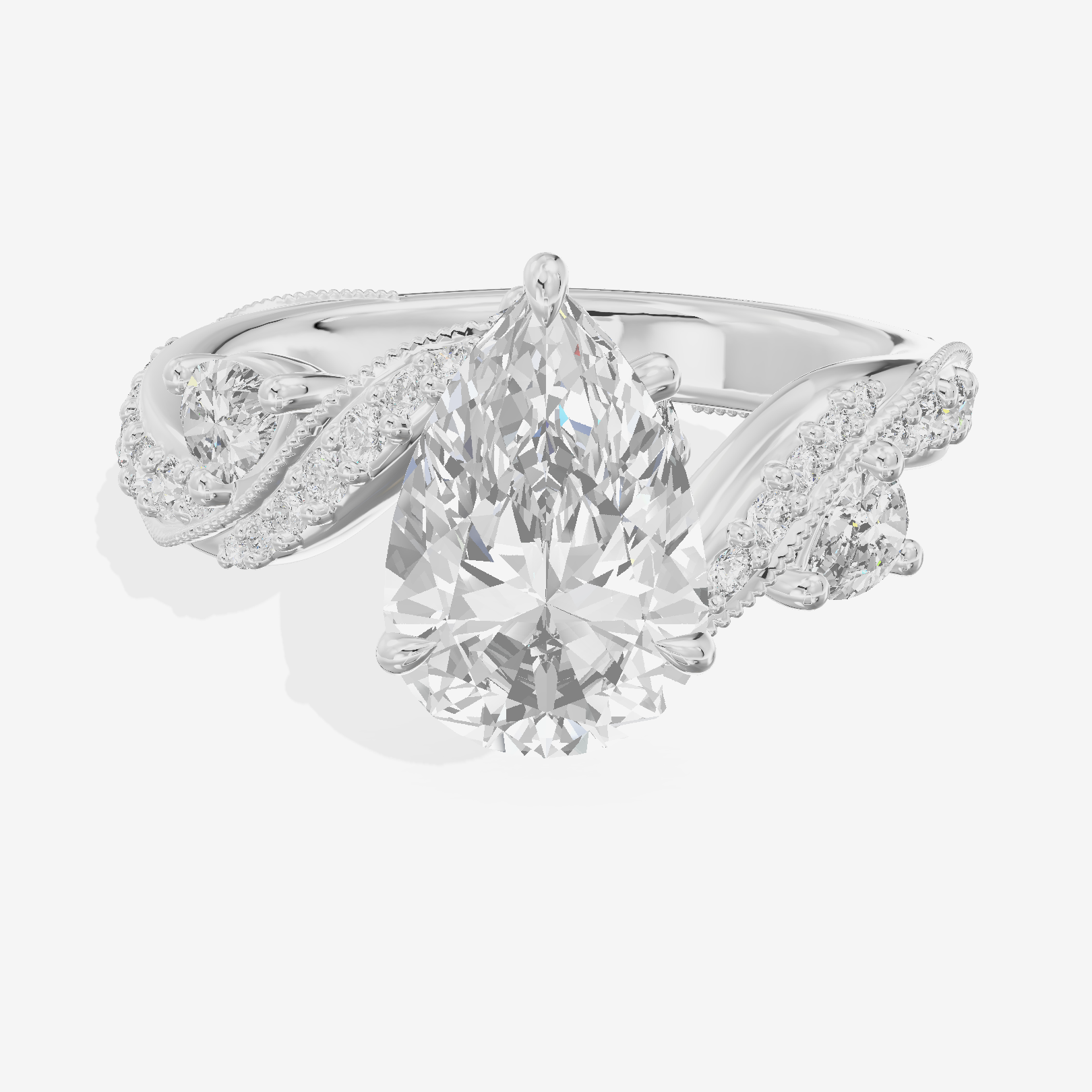 Modern Tender Pear Engagement Ring with Side Stones (1/3 ct. tw.) in 14K White Gold